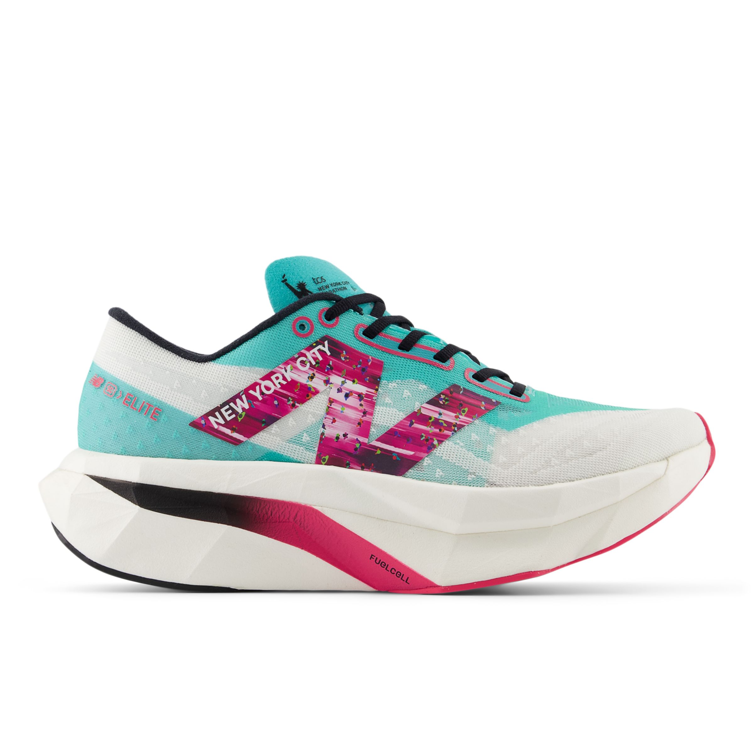 New Balance Women's TCS NYC Marathon® FuelCell SuperComp Elite v4 in Green/White/Pink Synthetic, size 5 Narrow