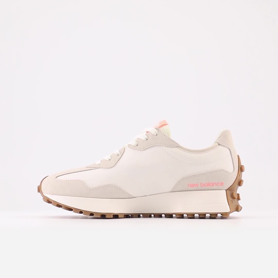 WMNS) New Balance 327 Beige White Gum Pink WS327AN - KICKS CREW