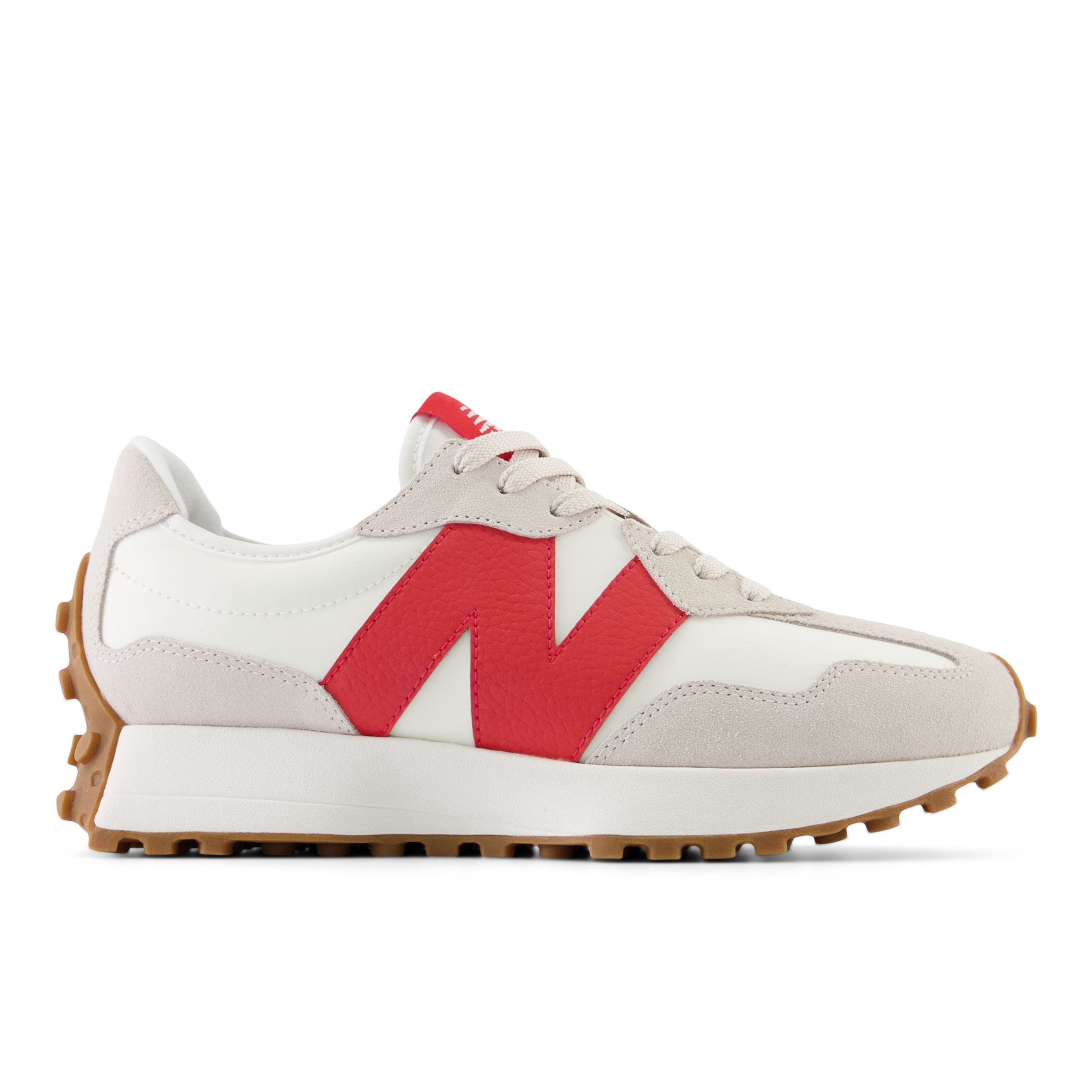 New Balance Women's 327 in Beige/Red Suede/Mesh, size 6 Narrow