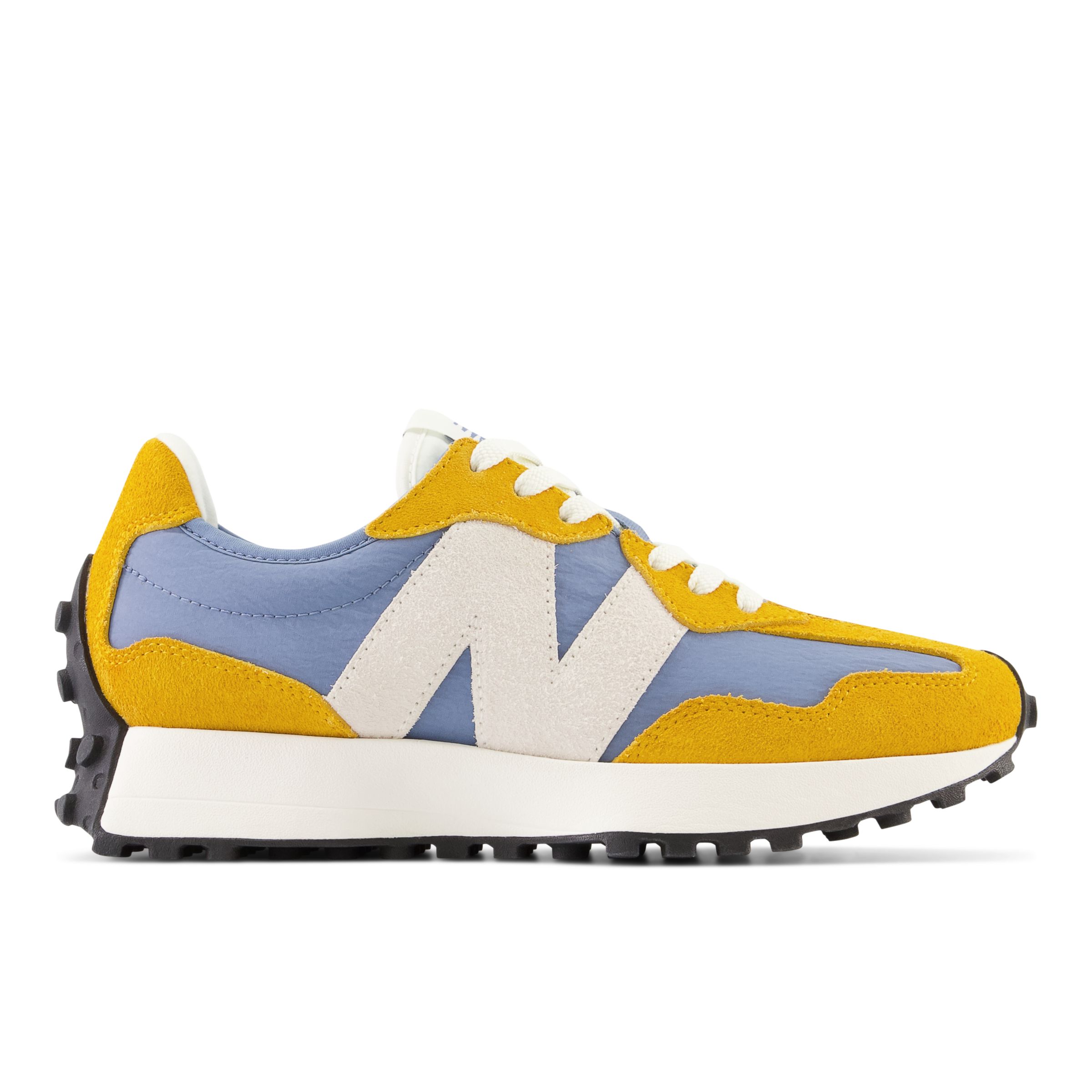 New Balance Women's 327 in Yellow/Blue Suede/Mesh, size 3.5 Narrow