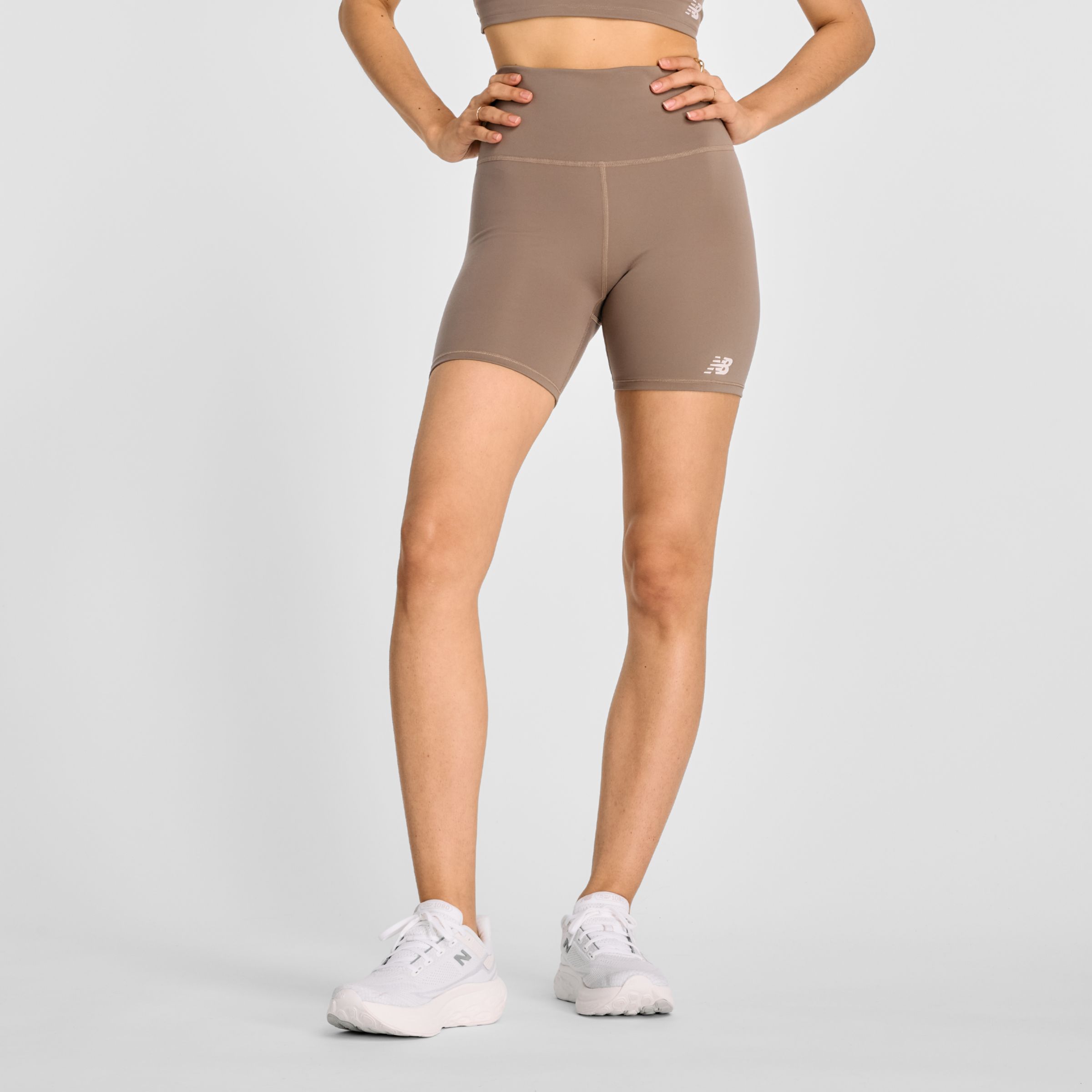 New Balance Women's NB Harmony High Rise Short 6" in Brown Poly Knit, size Medium