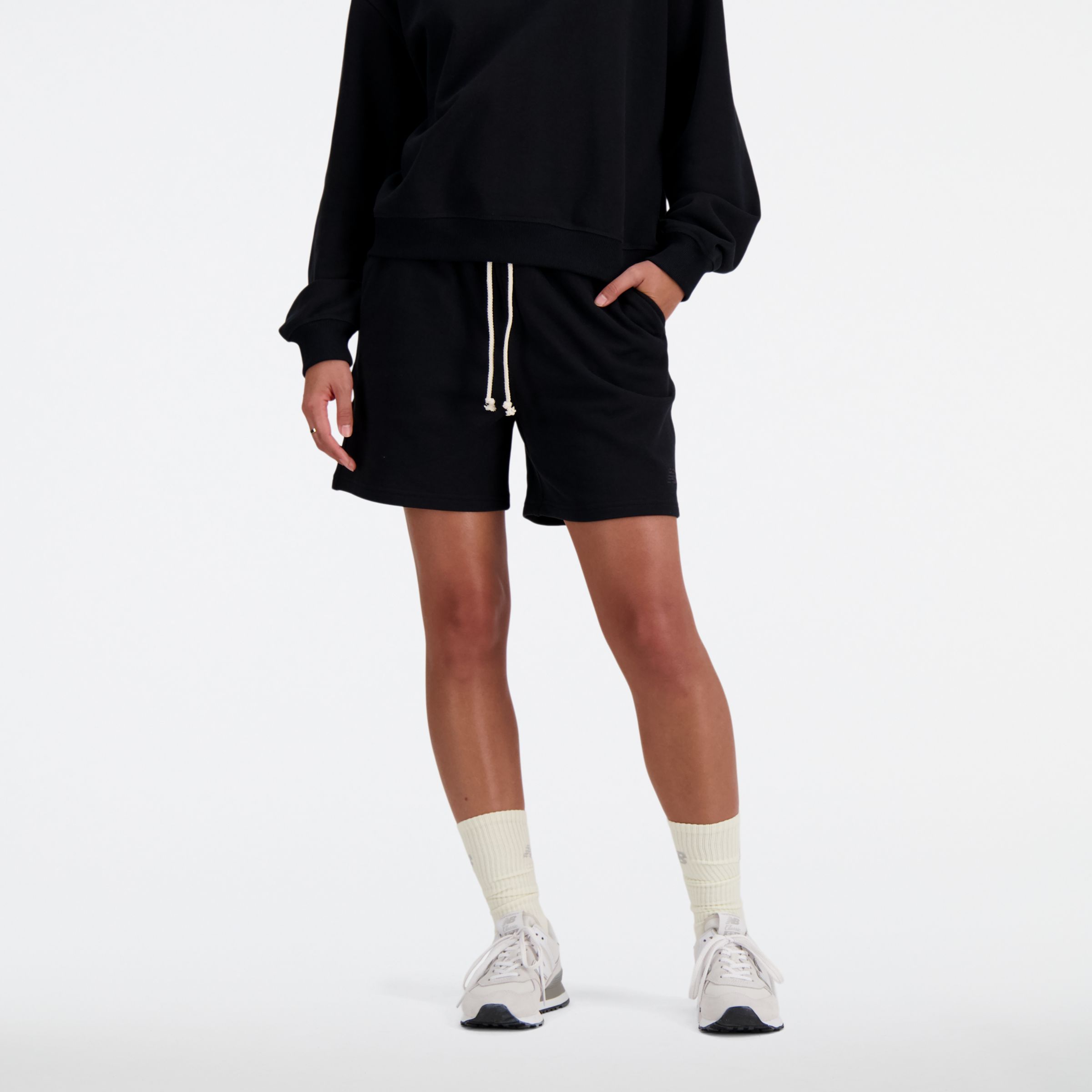 New Balance Donna Athletics French Terry Short in Nero, Taglia L