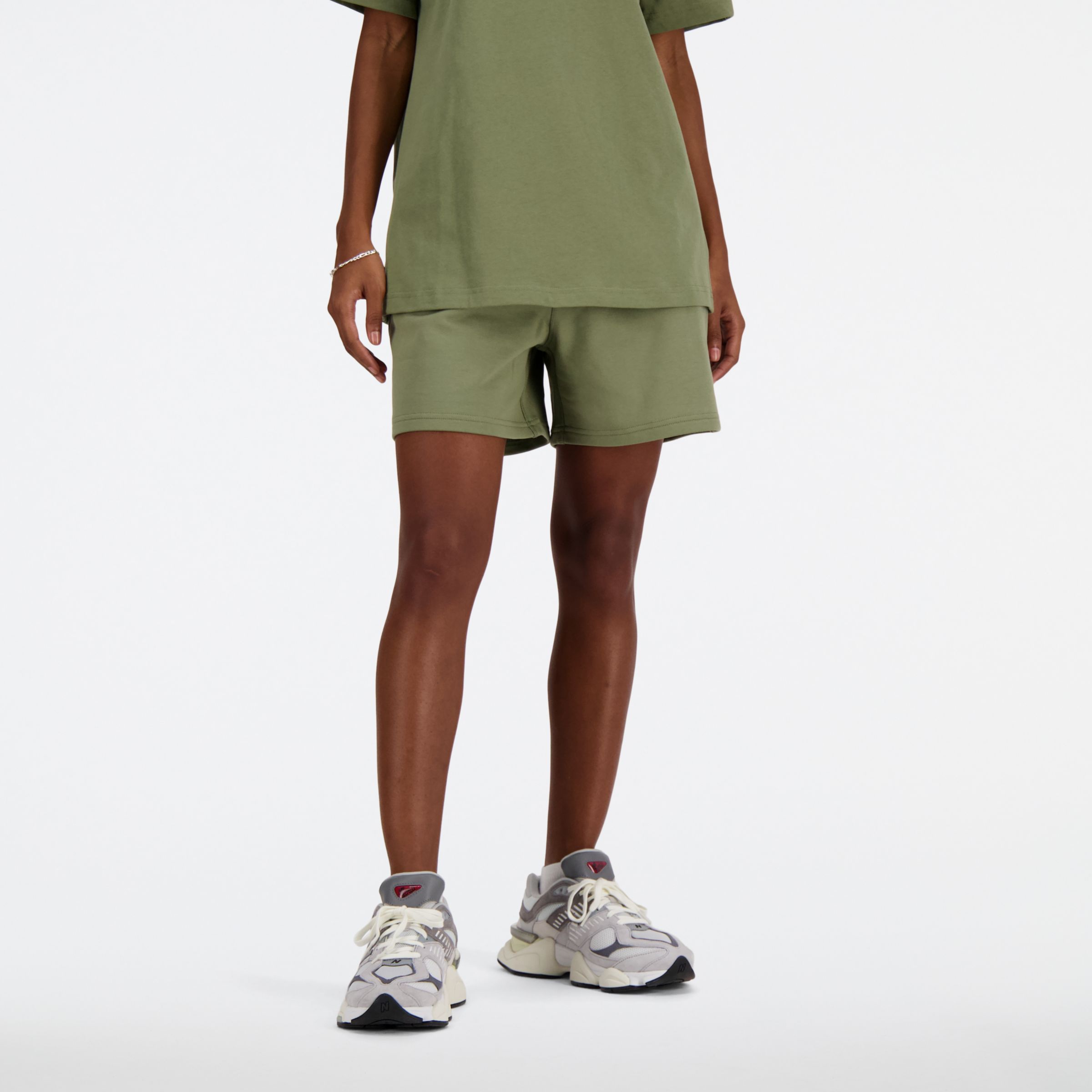 New Balance Femme Athletics French Terry Short en Vert, Coton Fleece, Taille S