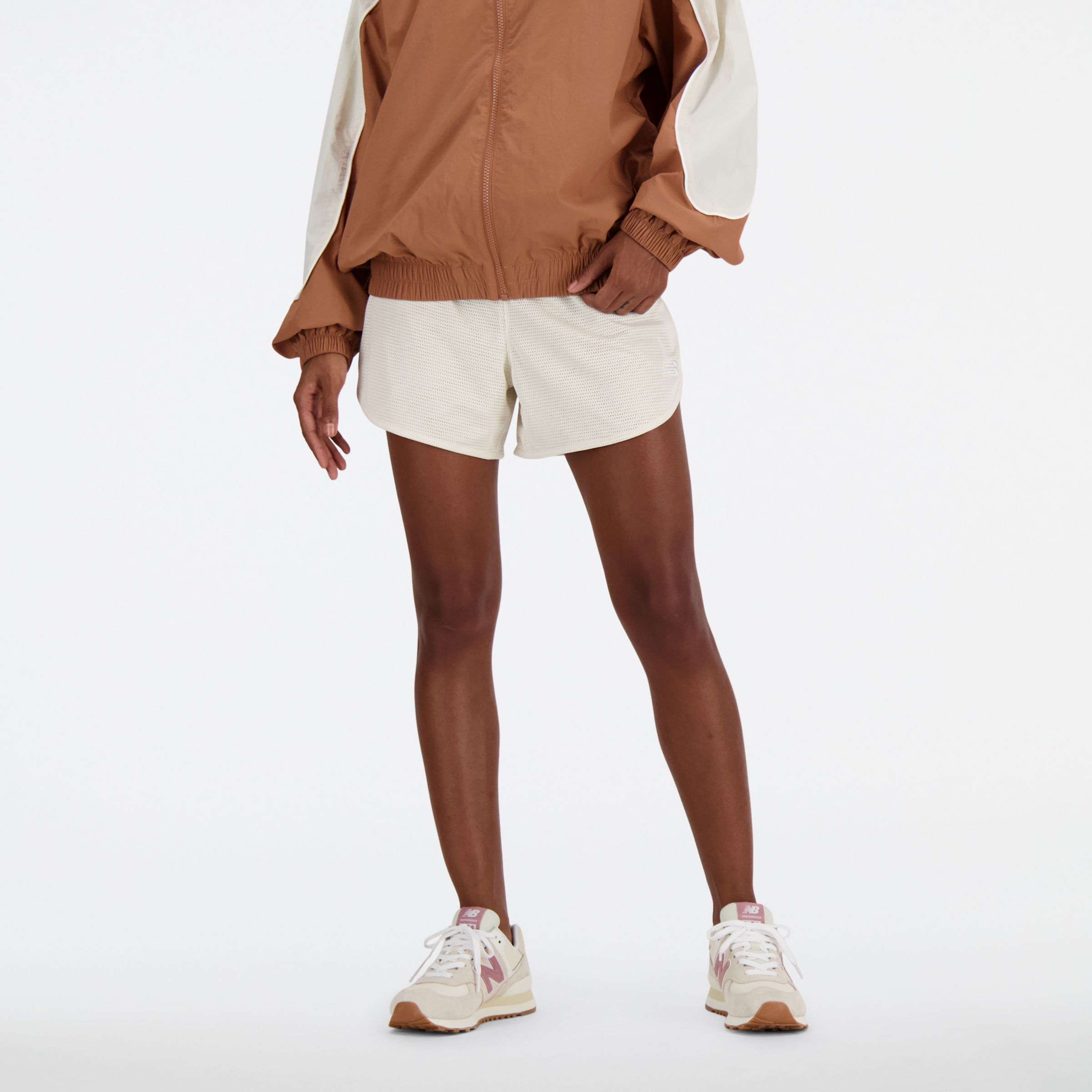 New Balance Femme Athletics Mesh Short en Beige, Engrener, Taille XL