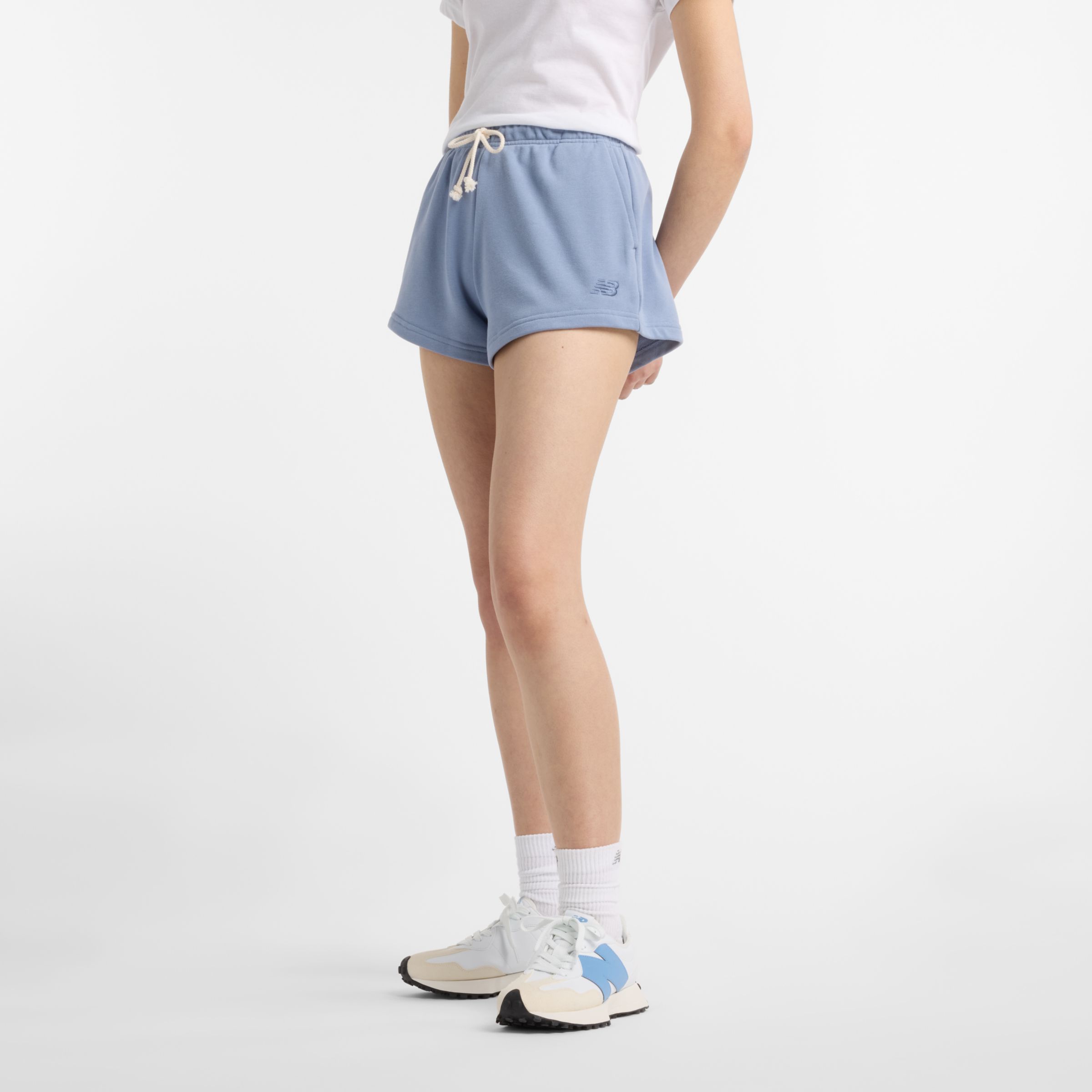 New Balance Women's Coastal Fleece Short in Blue Cotton Fleece, size Large