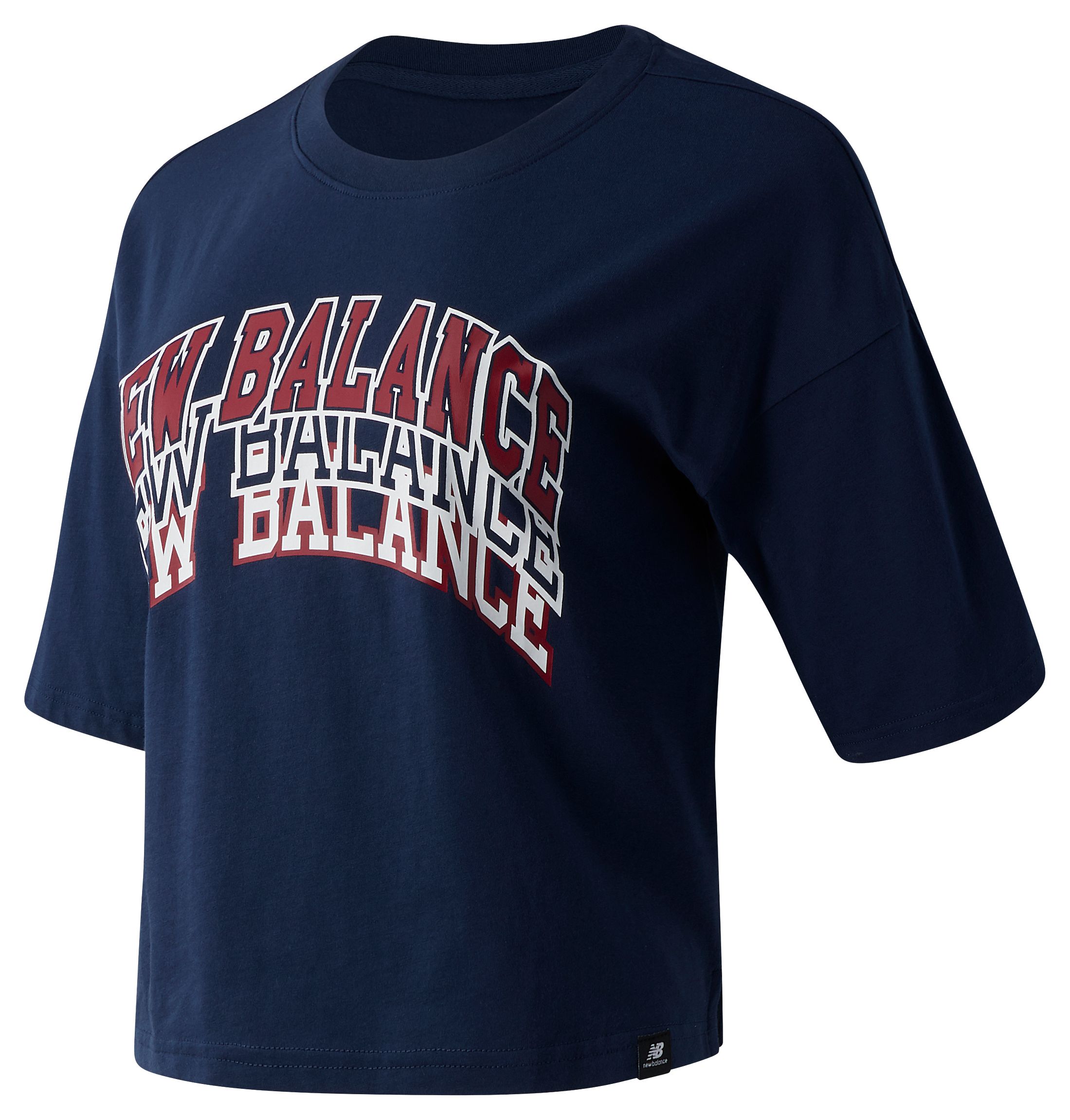 New Balance Femme NB Athletics Varsity Short Sleeve Graphic Tee en Blue/Bleu, Cotton, Taille XS