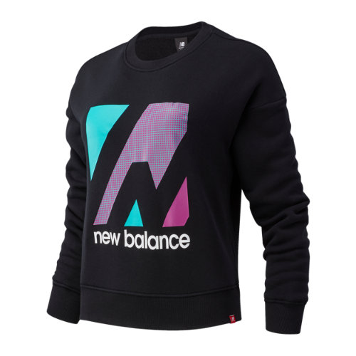 new balance femme top essentials terrain graphic crew fleece en noir, cotton, taille xs