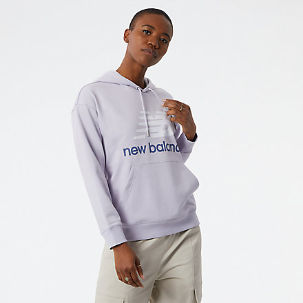 New Balance NB Essentials Stacked Logo Oversized Pullover Hoodie, WT03547GRV image number null