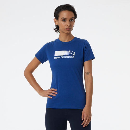 new balance women's nb sport graphic tee in blue cotton, size large