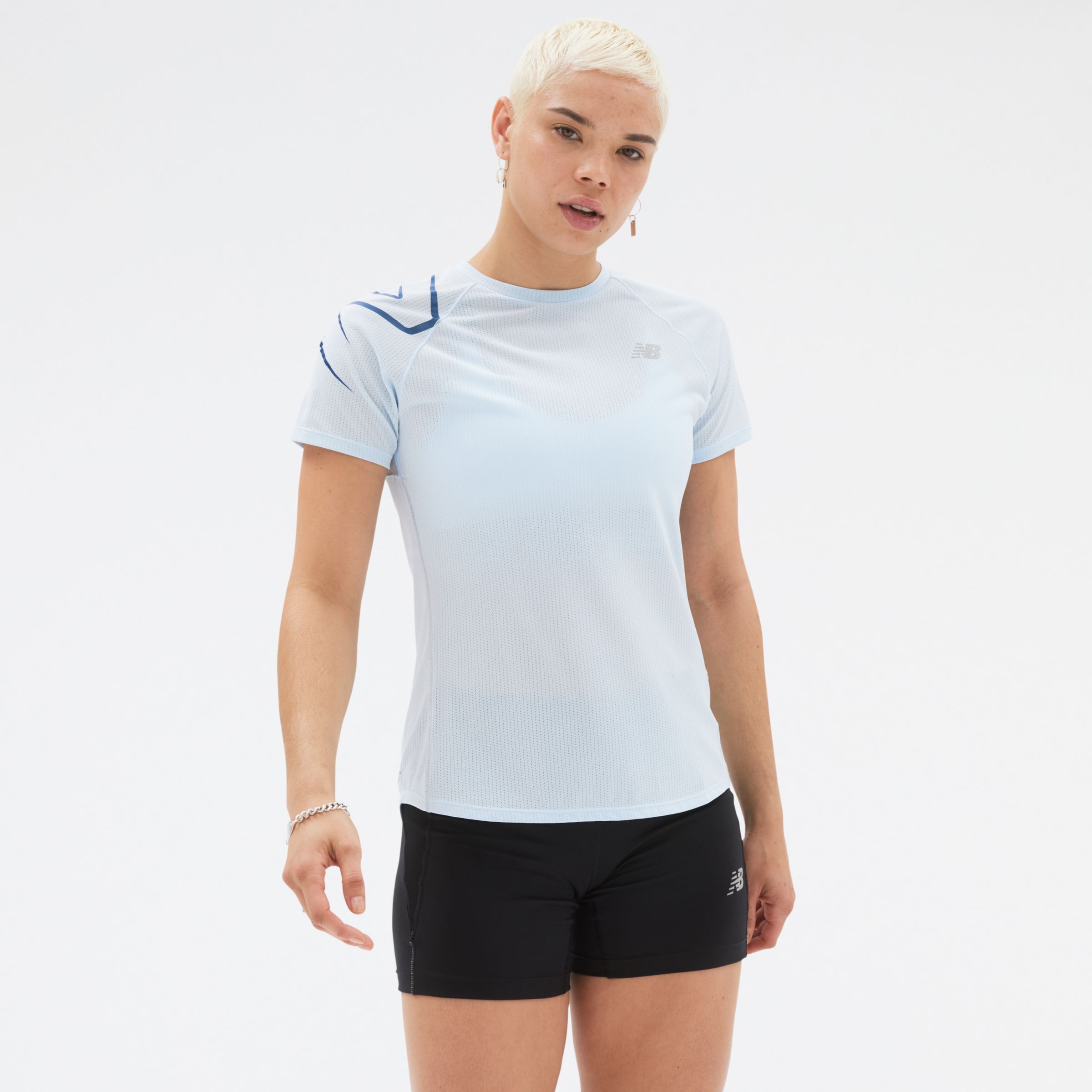 

New Balance Women's Printed Impact Run Short Sleeve Blue - Blue