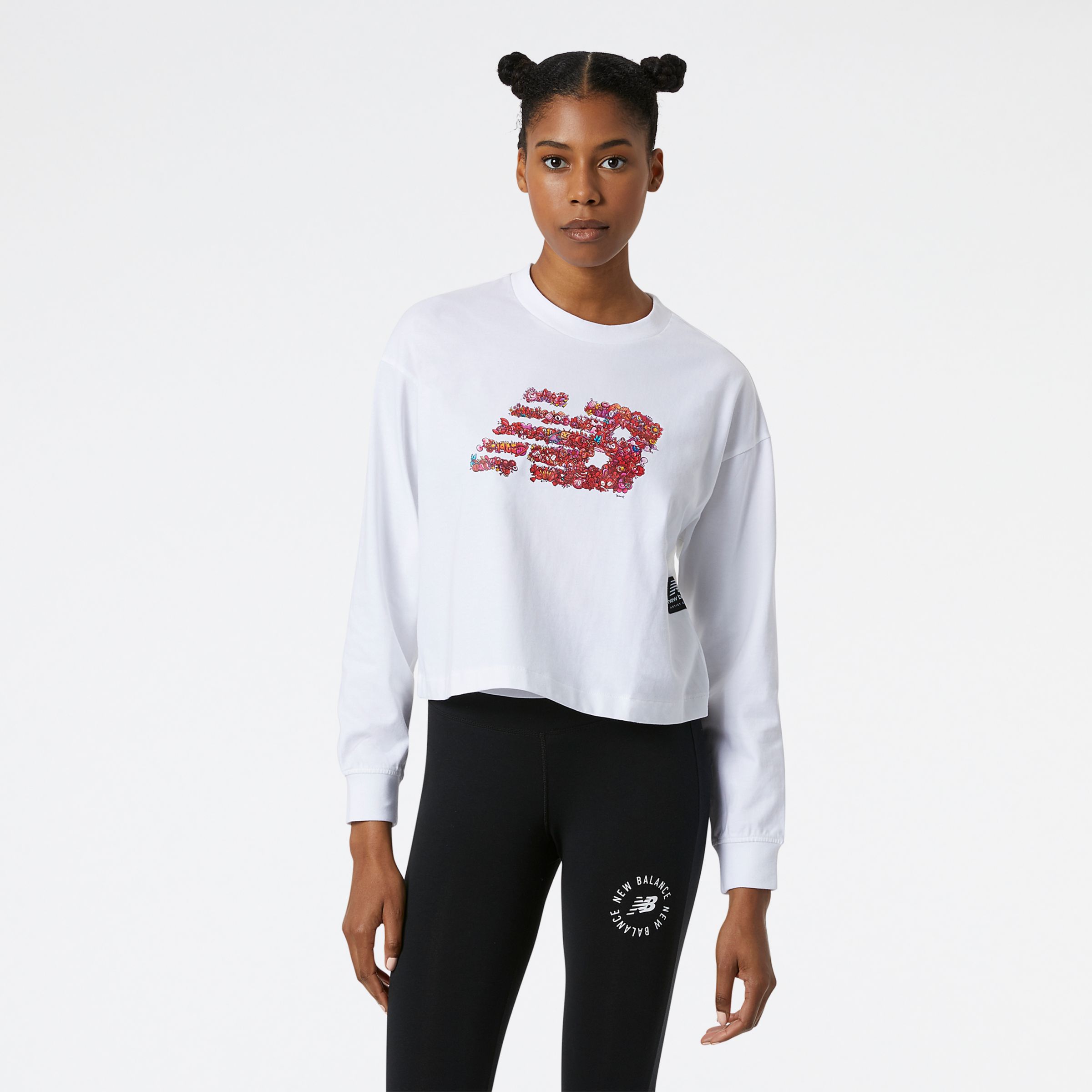 New Balance Femme T-Shirt NB Athletics Artist Pack Long Sleeve en White/blanc, Cotton, Taille M