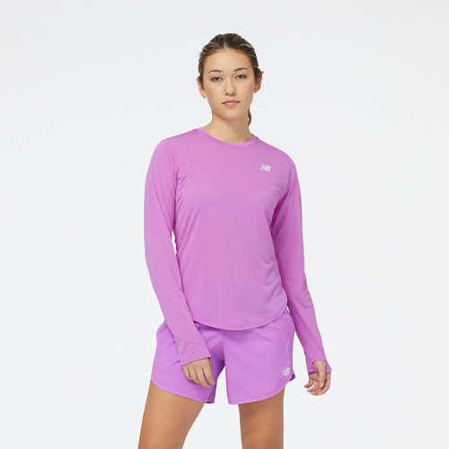 new balance femme accelerate long sleeve top en violette, poly knit, taille l
