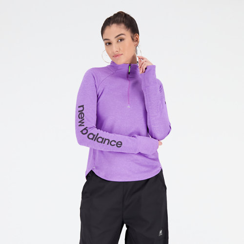 new balance femme impact run at half zip pullover en mauve, poly knit, taille xs
