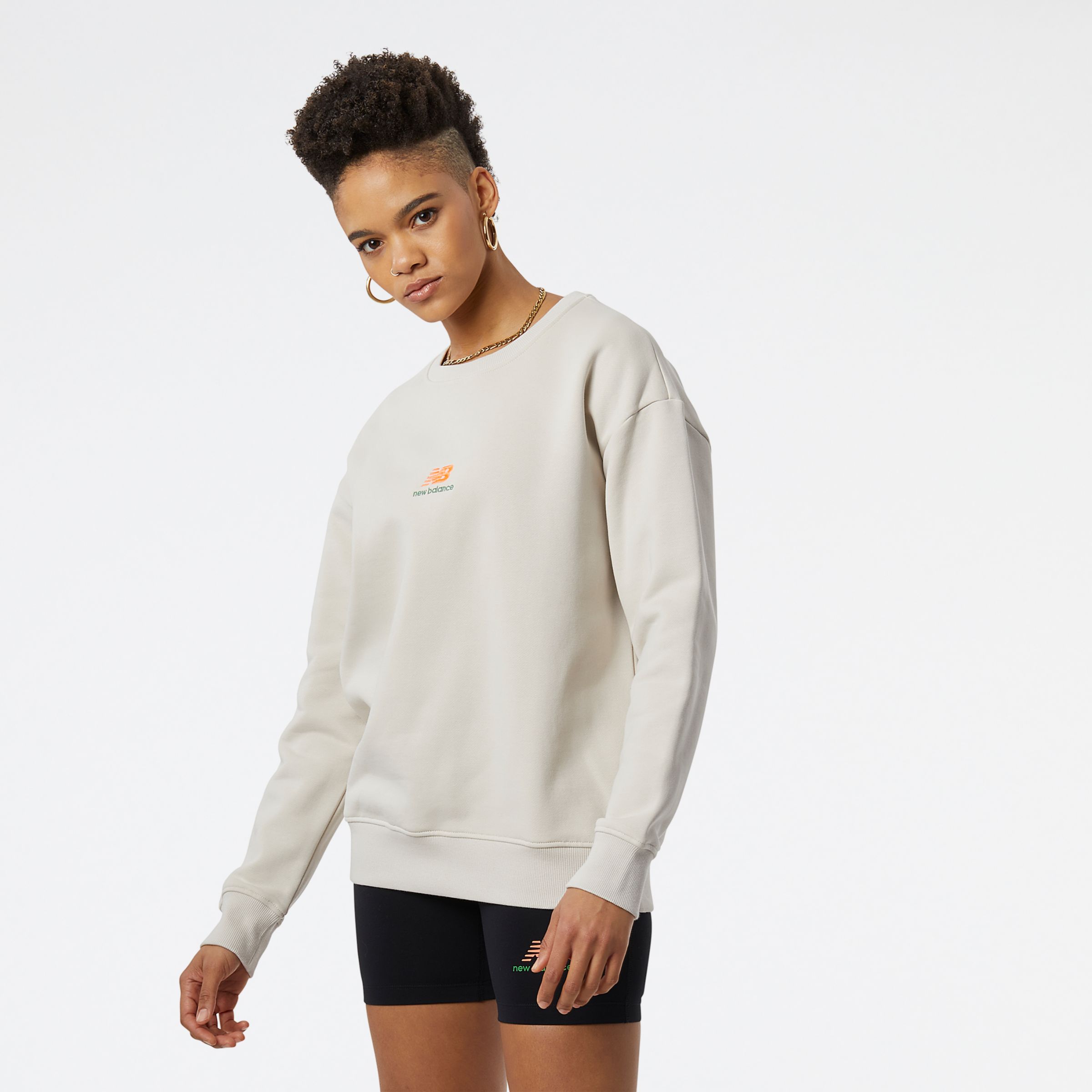 New Balance Femme NB Athletics Kim Van Vuuren Crew Sweatshirt en Grey/Gris, Cotton, Taille XL