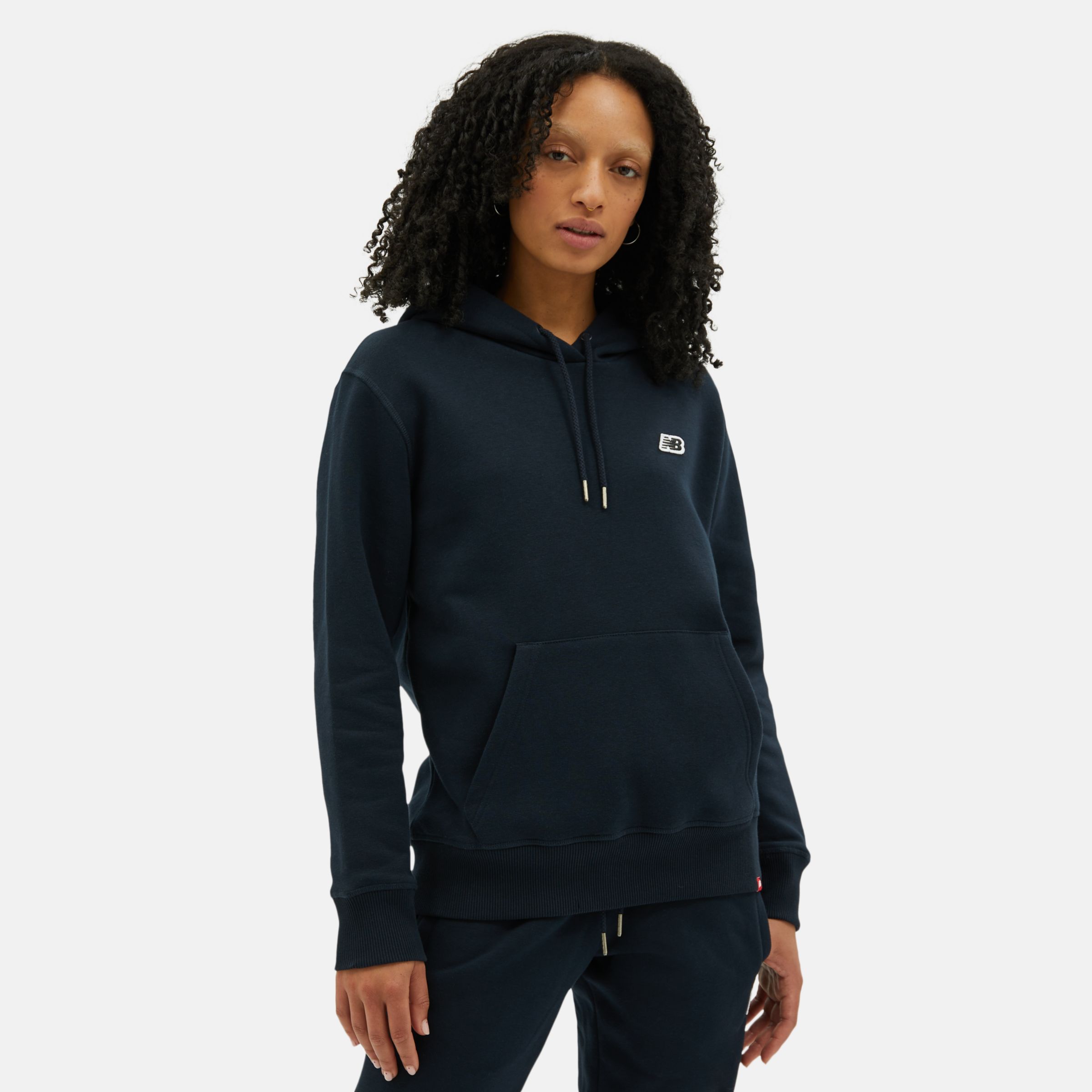 New Balance Women's NB Small Logo Hoodie in Black Cotton, size X-Small