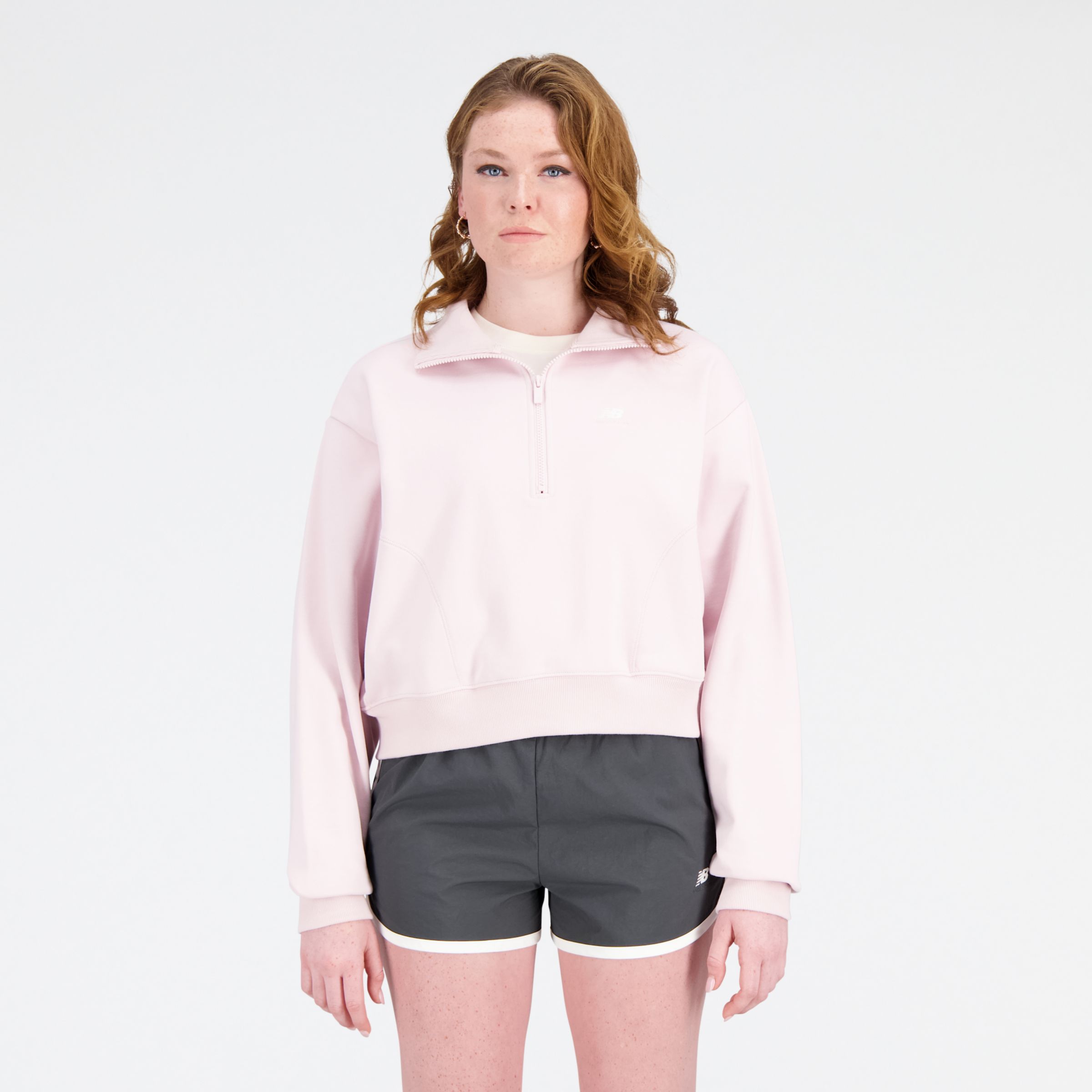 

New Balance Women's Athletics Remastered French Terry 1/4 Zip Pink - Pink