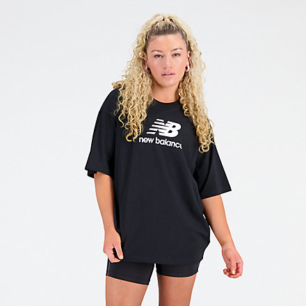 New Balance Essentials Stacked Logo Cotton Oversized T-Shirt, WT31519BK image number null