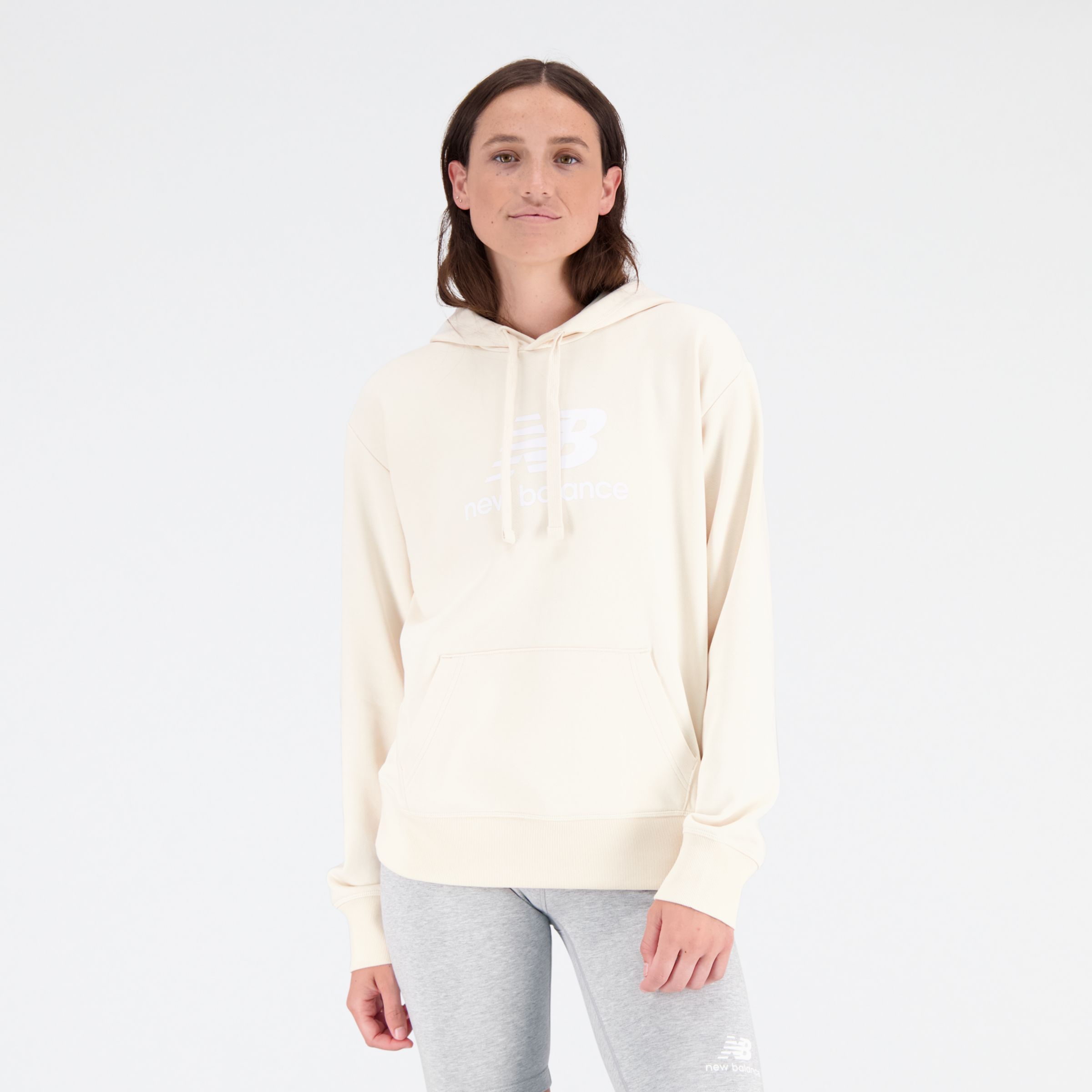 New Balance Mulheres Hoodie Essentials Stacked Logo in Branca, Cotton, Tamanho S