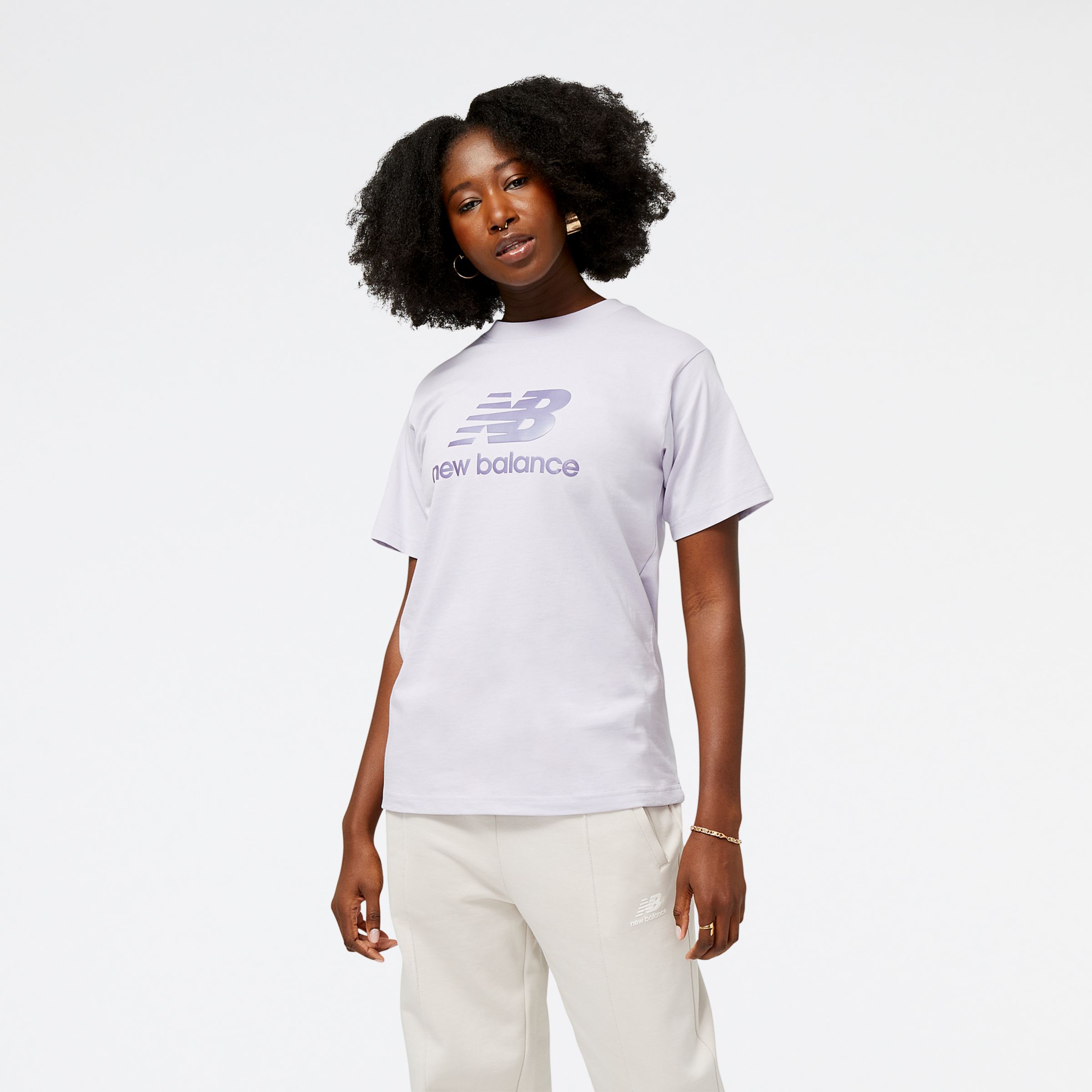 New Balance Femme Athletics Pearl Graphic T-Shirt en Grey/Gris, Cotton, Taille XL