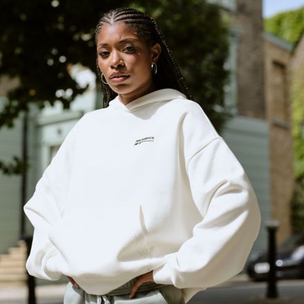 Women s Linear Heritage Brushed Back Fleece Hoodie New Balance