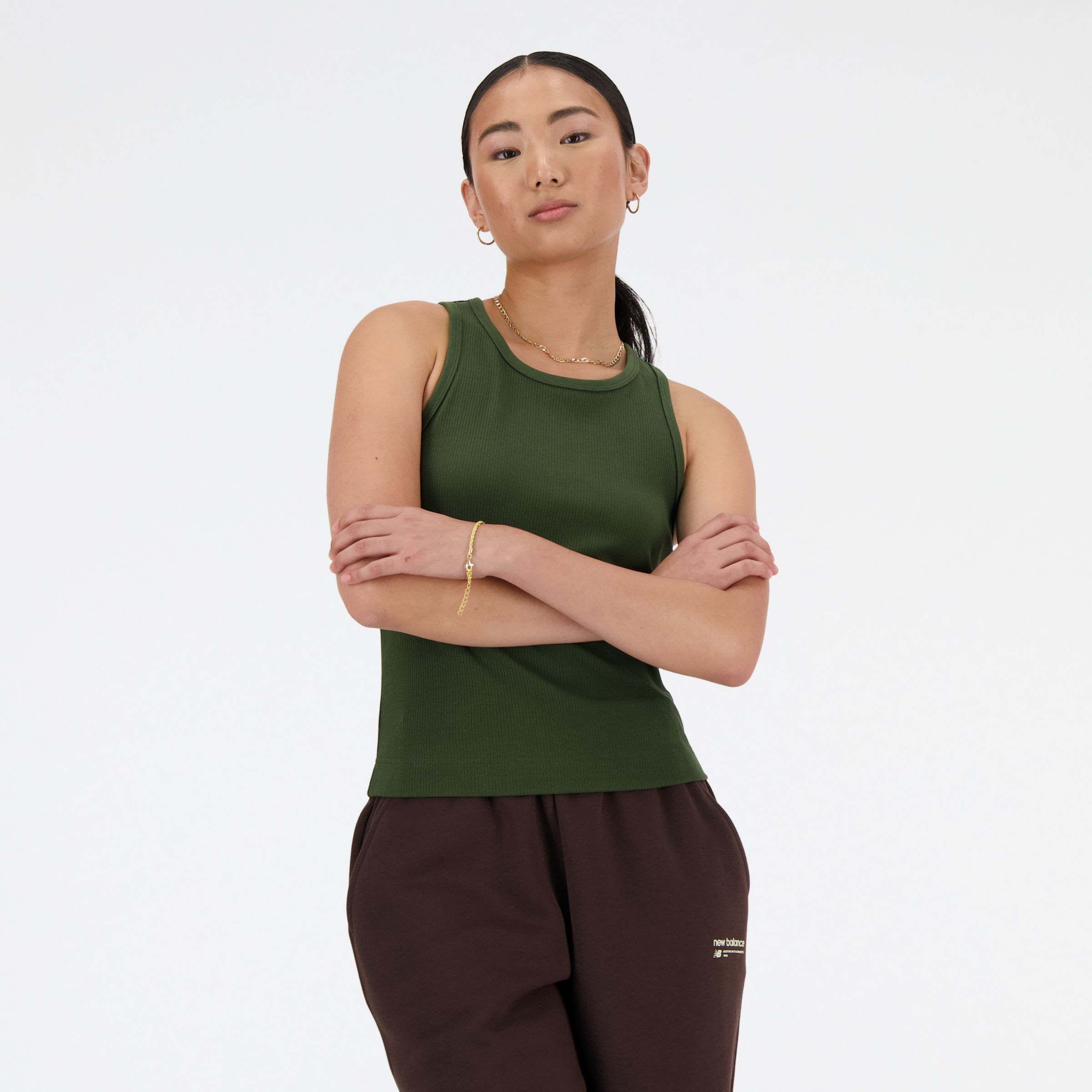 

New Balance Women's Linear Heritage Rib Knit Racer Tank Green - Green