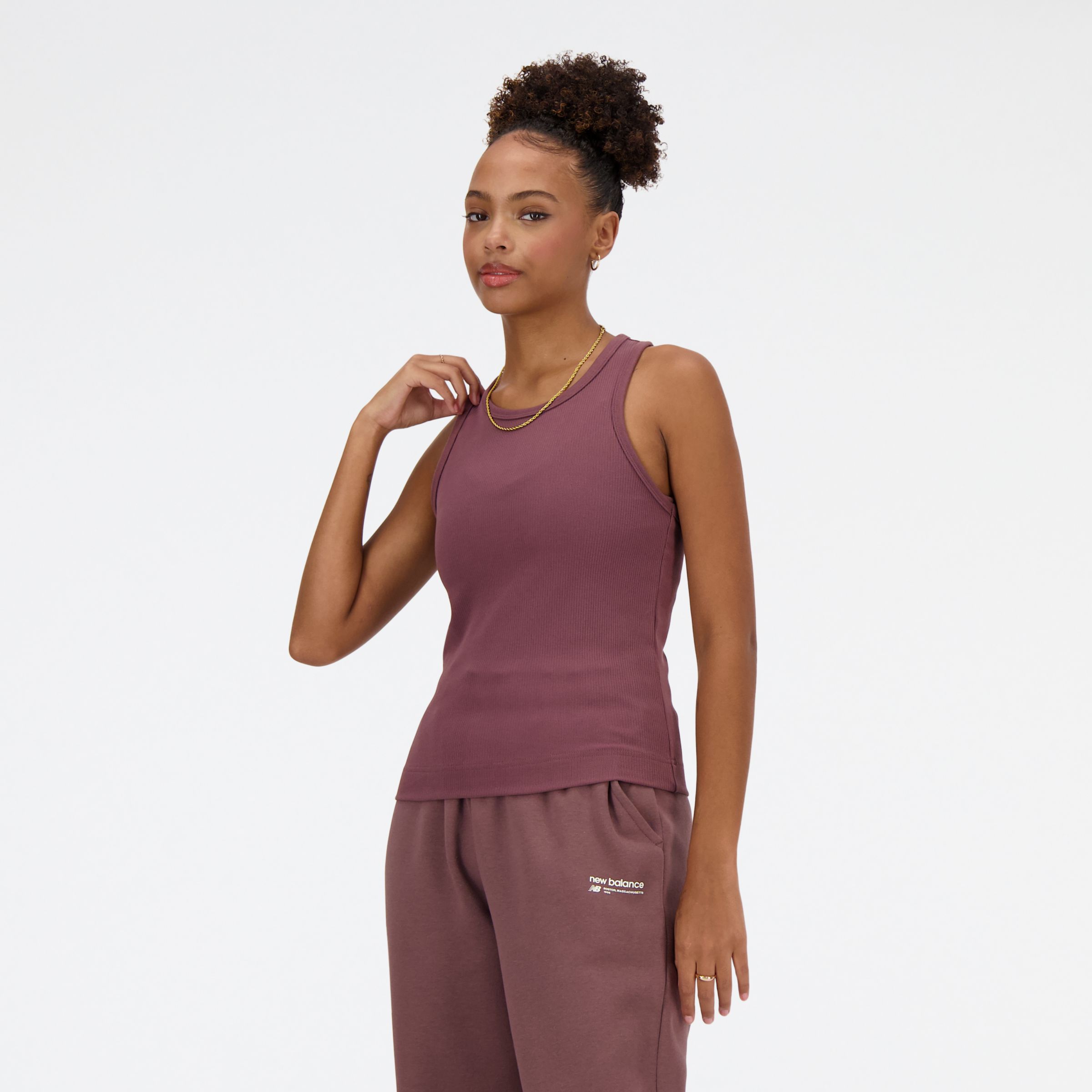 Shop New Balance Women's Linear Heritage Rib Knit Racer Tank Top In Brown