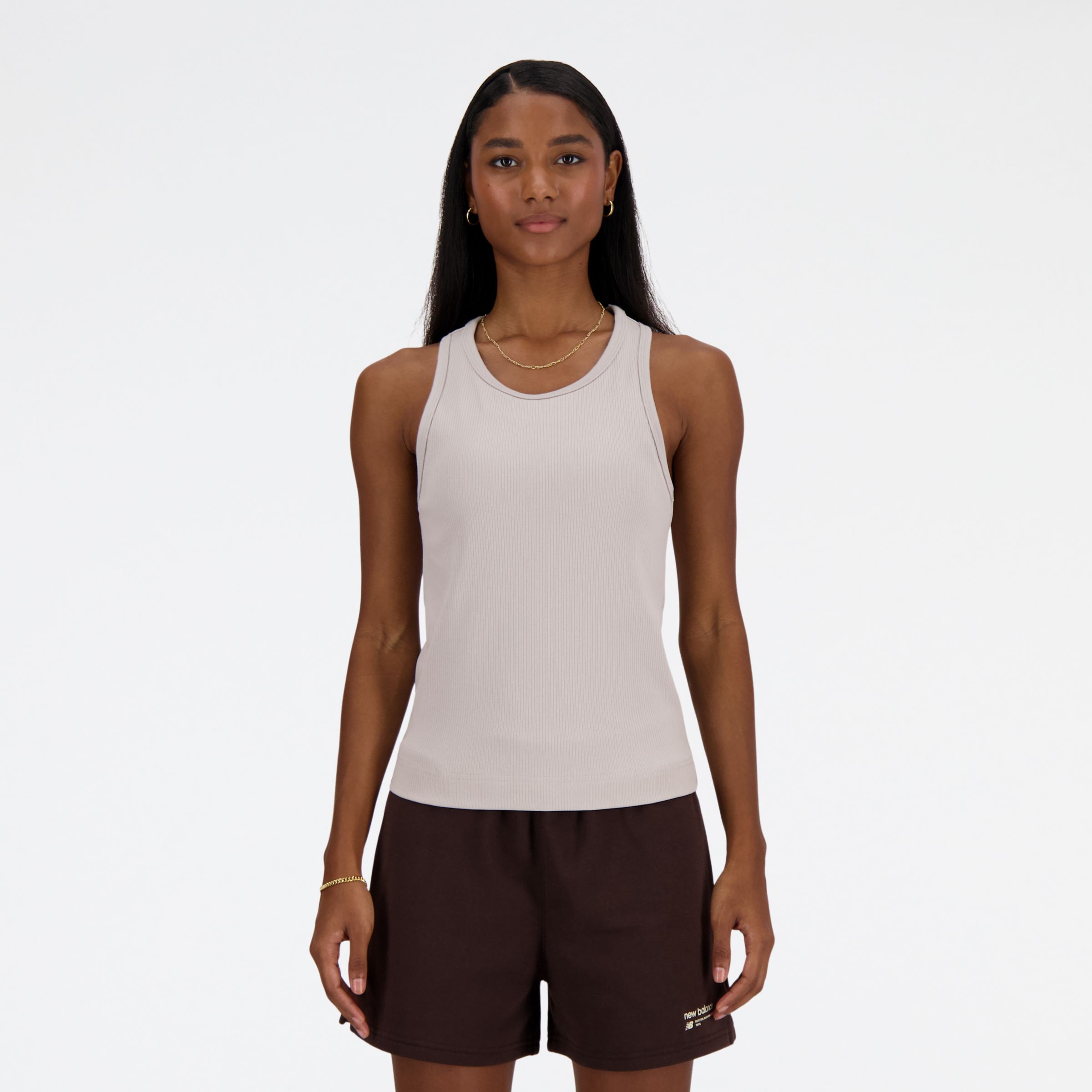 

New Balance Women's Linear Heritage Rib Knit Racer Tank Grey - Grey