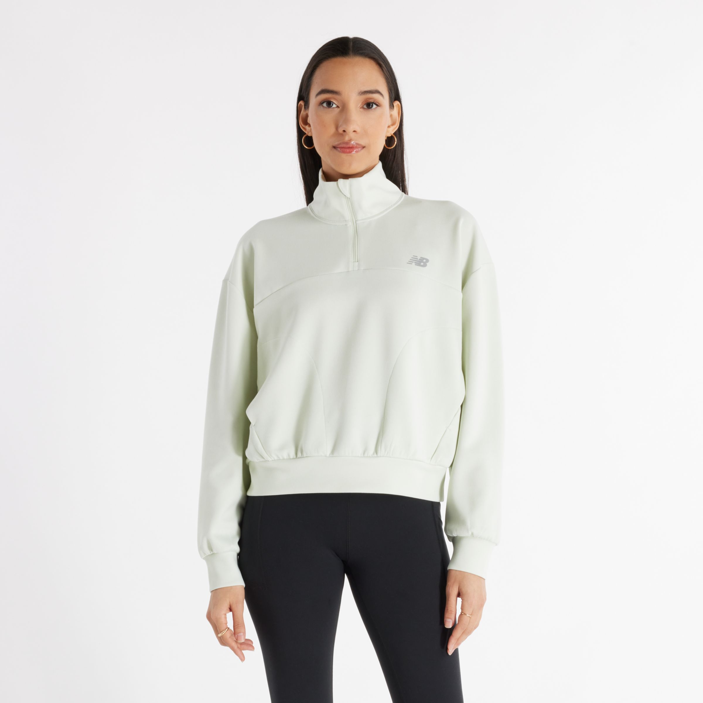 New Balance Women's Tech Knit Oversized Quarter Zip in Green Poly Knit, size X-Large
