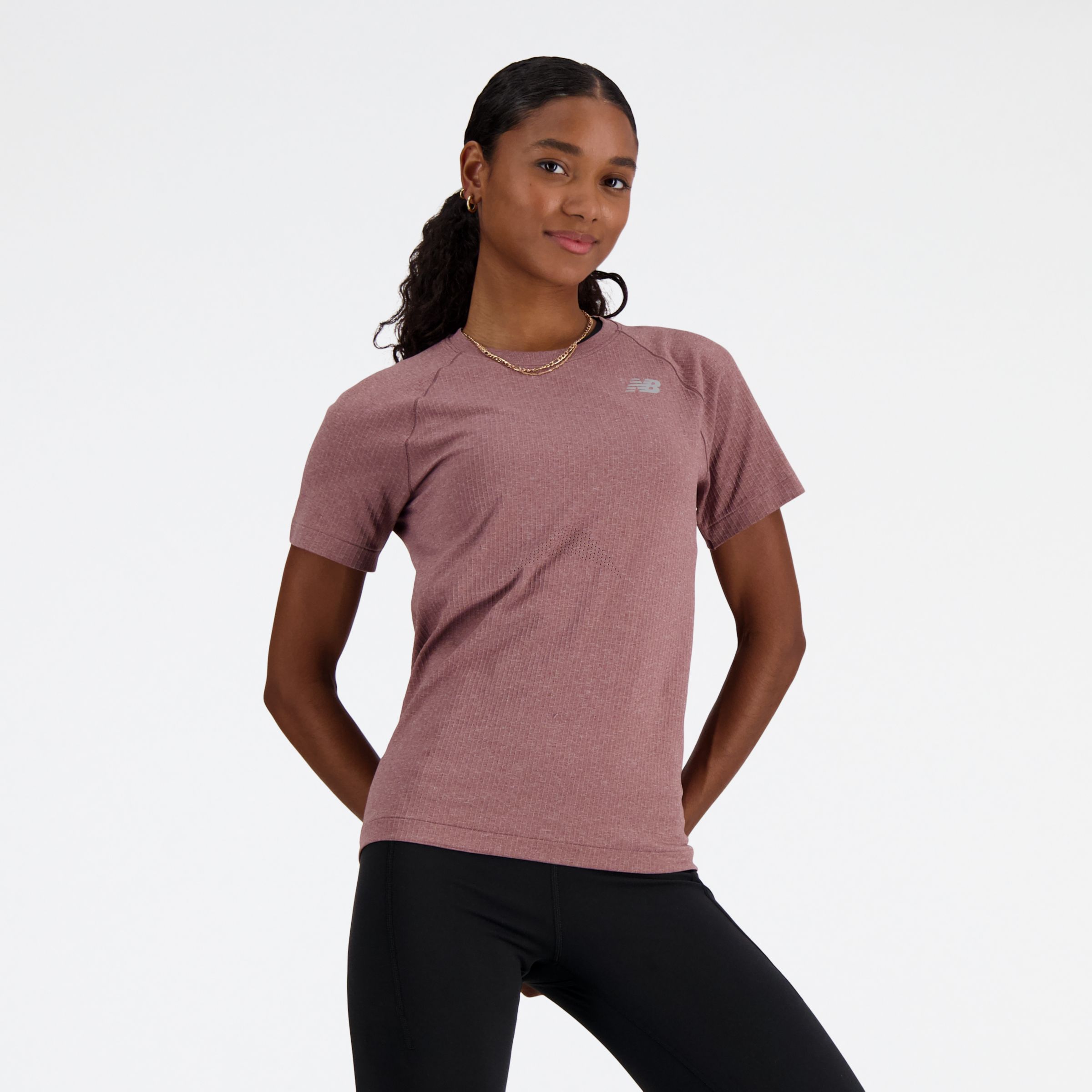 

New Balance Women's Knit Slim T-Shirt Brown - Brown