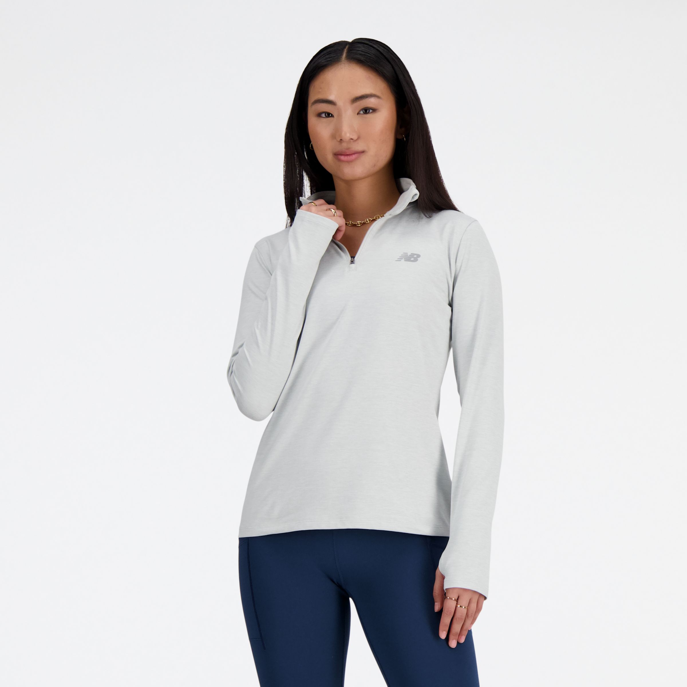 new balance femme sport essentials space dye quarter zip en gris, poly knit, taille 2xl