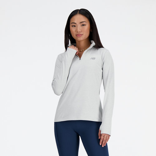 new balance femme sport essentials space dye quarter zip en gris, poly knit, taille xs