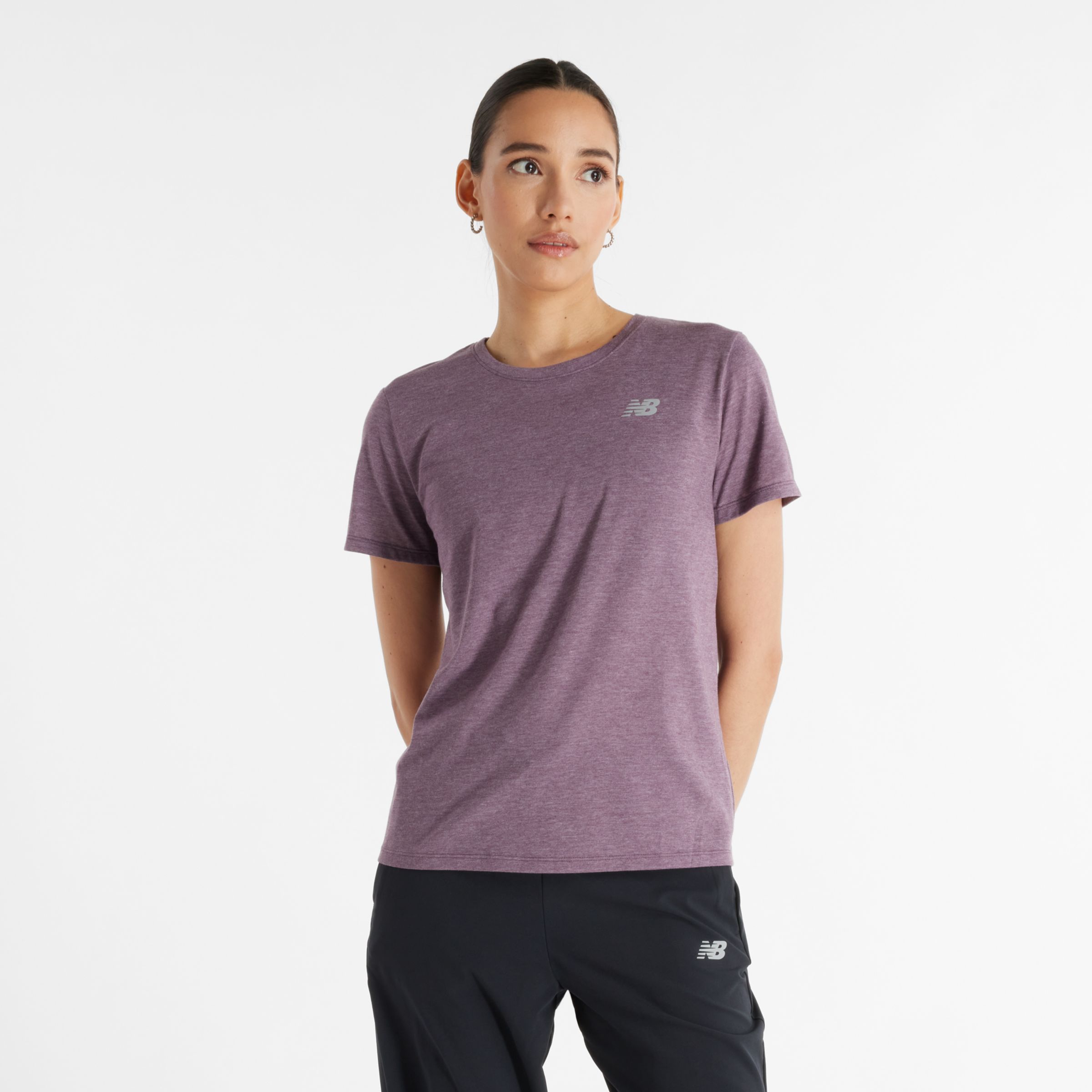 

New Balance Women's Sport Essentials Heathertech T-Shirt Brown - Brown