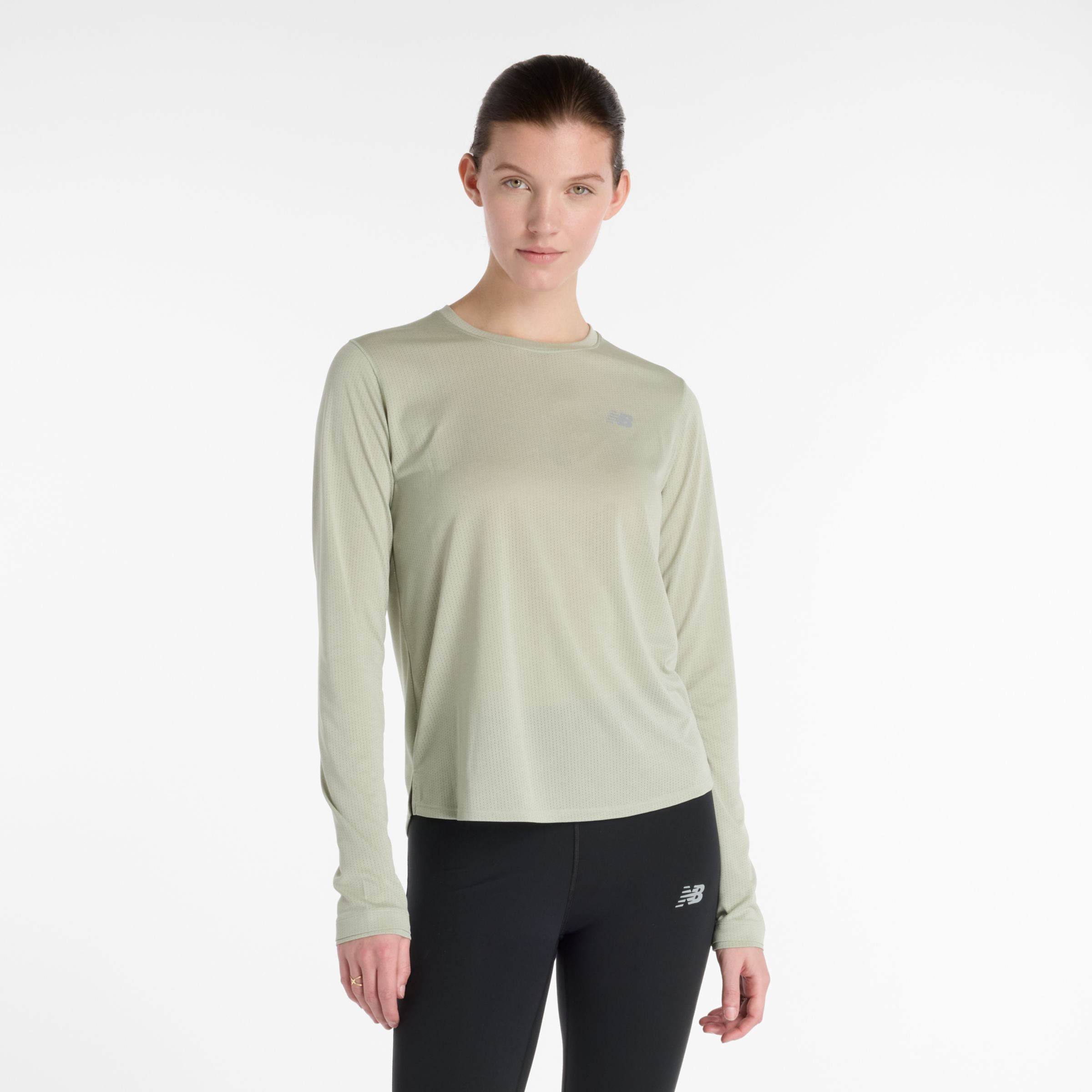 New Balance  Kvinnor Athletics Long Sleeve i Grön Poly Sticka, Storlek XS