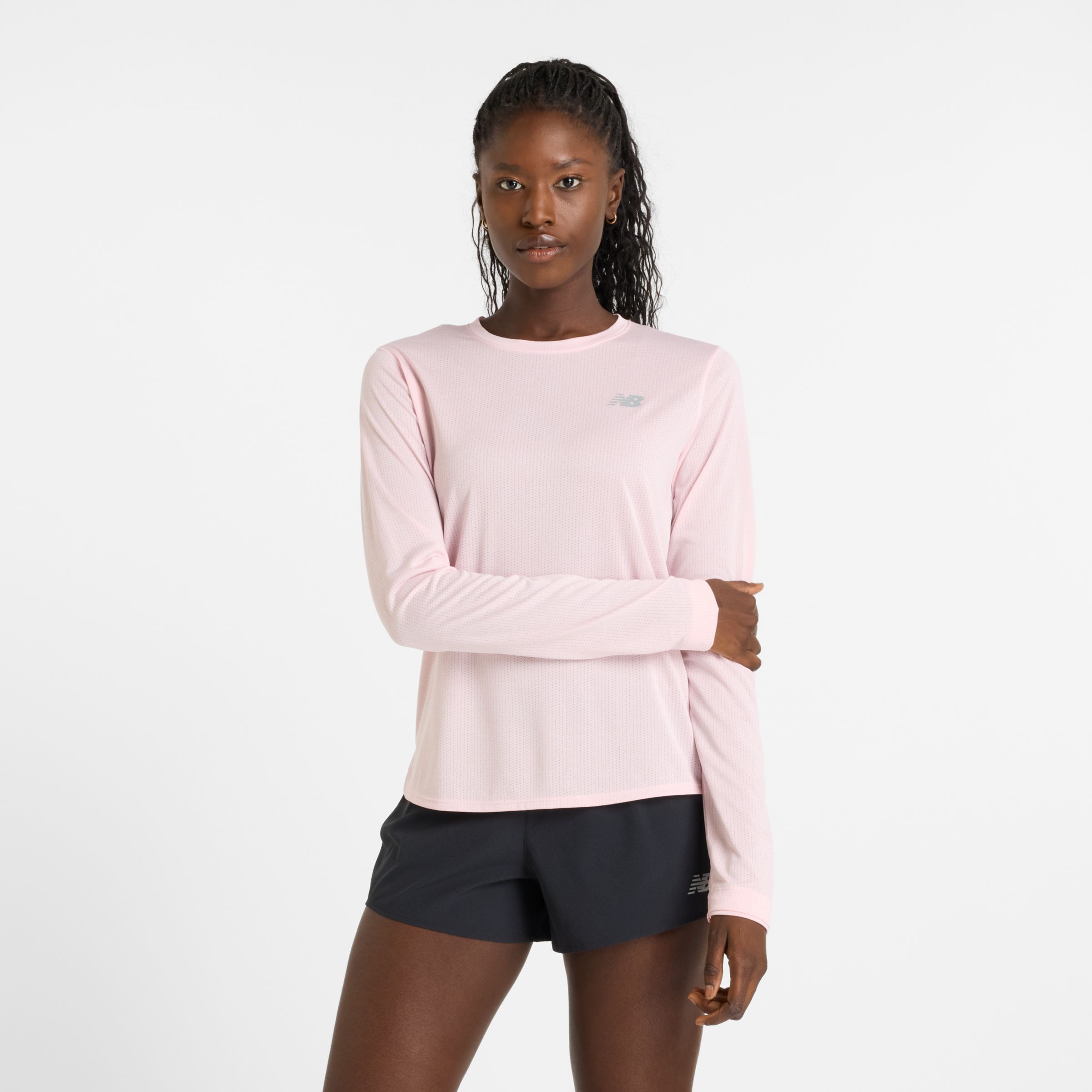 New Balance Femme Athletics Long Sleeve en Rose, Poly Knit, Taille L