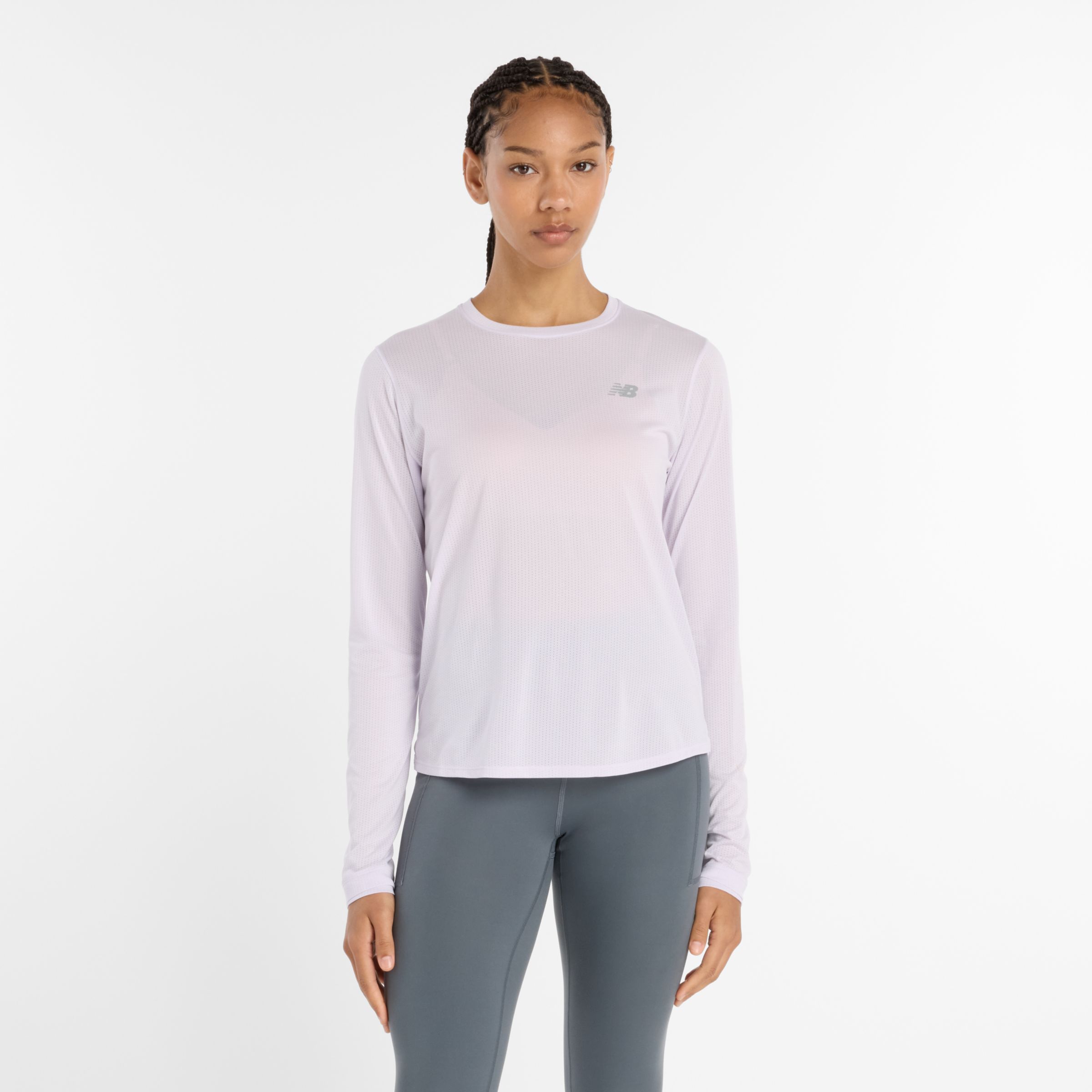 New Balance  Kvinnor Athletics Long Sleeve i Lila Poly Sticka, Storlek XS