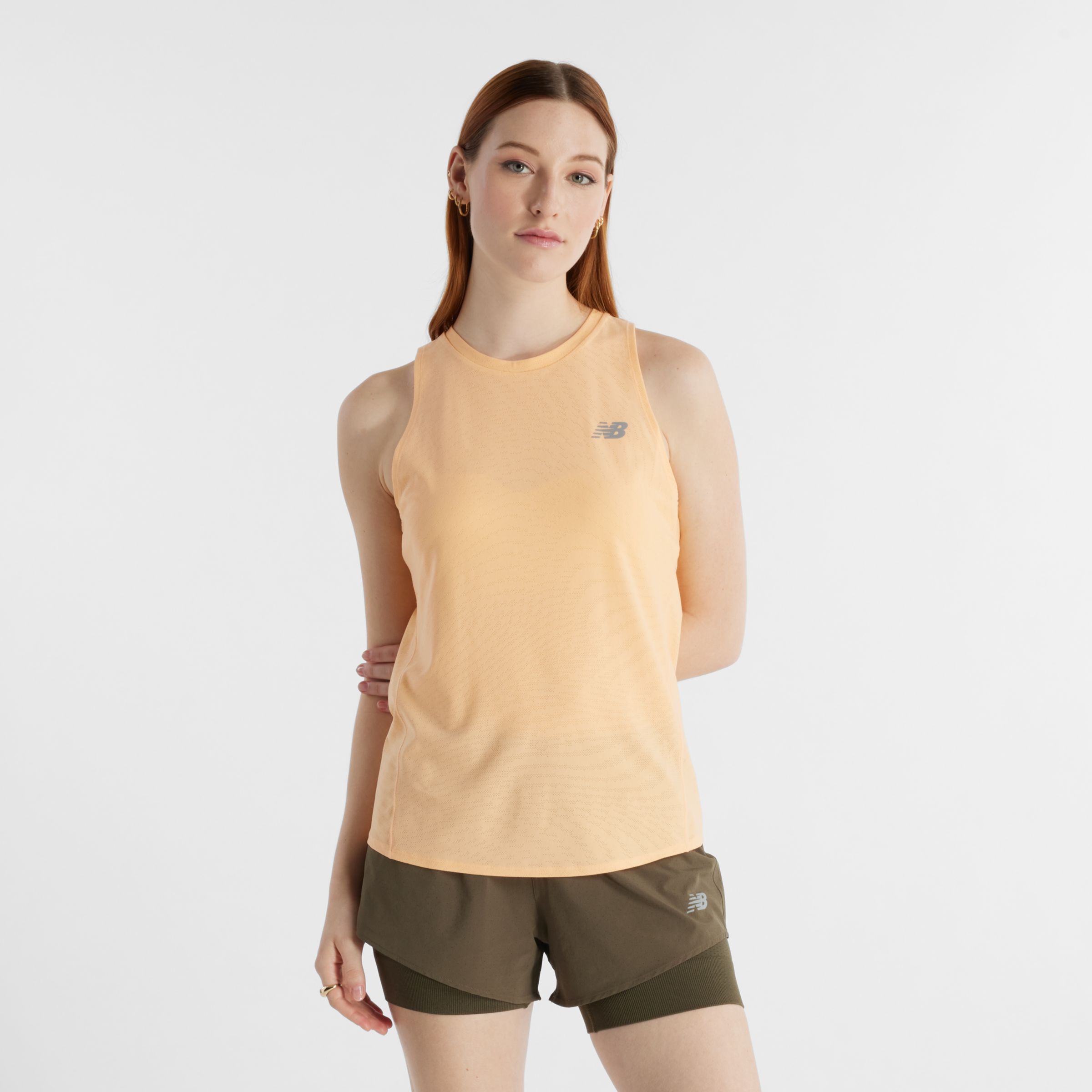 New Balance  Kvinnor Jacquard Slim Tank i Orange Poly Sticka
