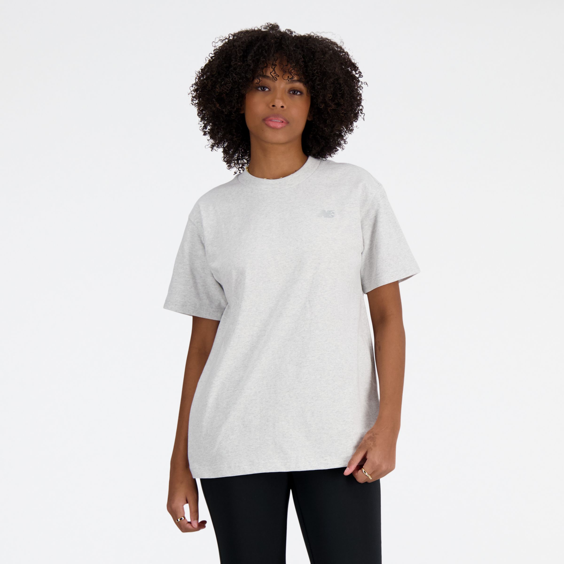New Balance Women's Athletics Jersey T-Shirt in Grey Cotton Jersey, size 2X-Large