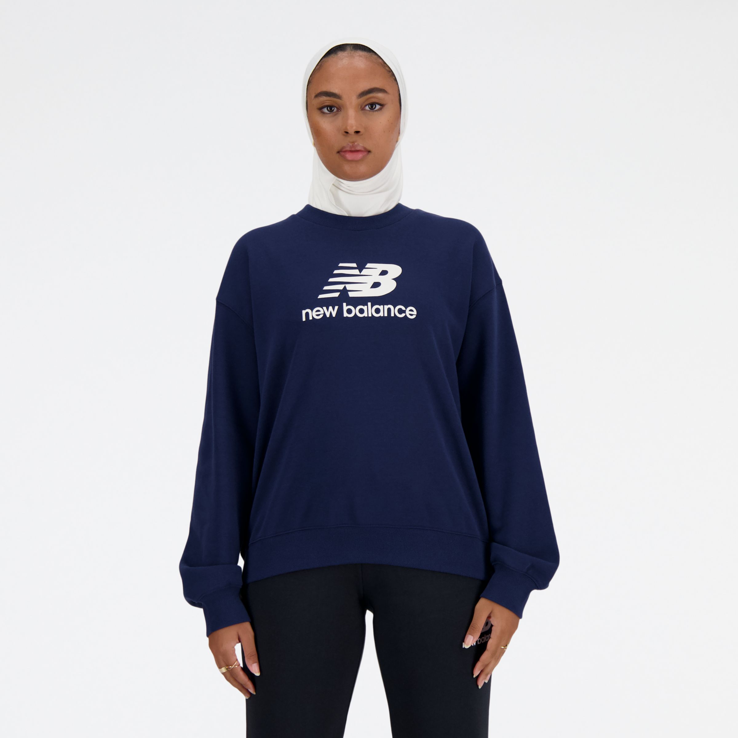 Shop New Balance Women's Sport Essentials French Terry Logo Crew Shirt In Blue