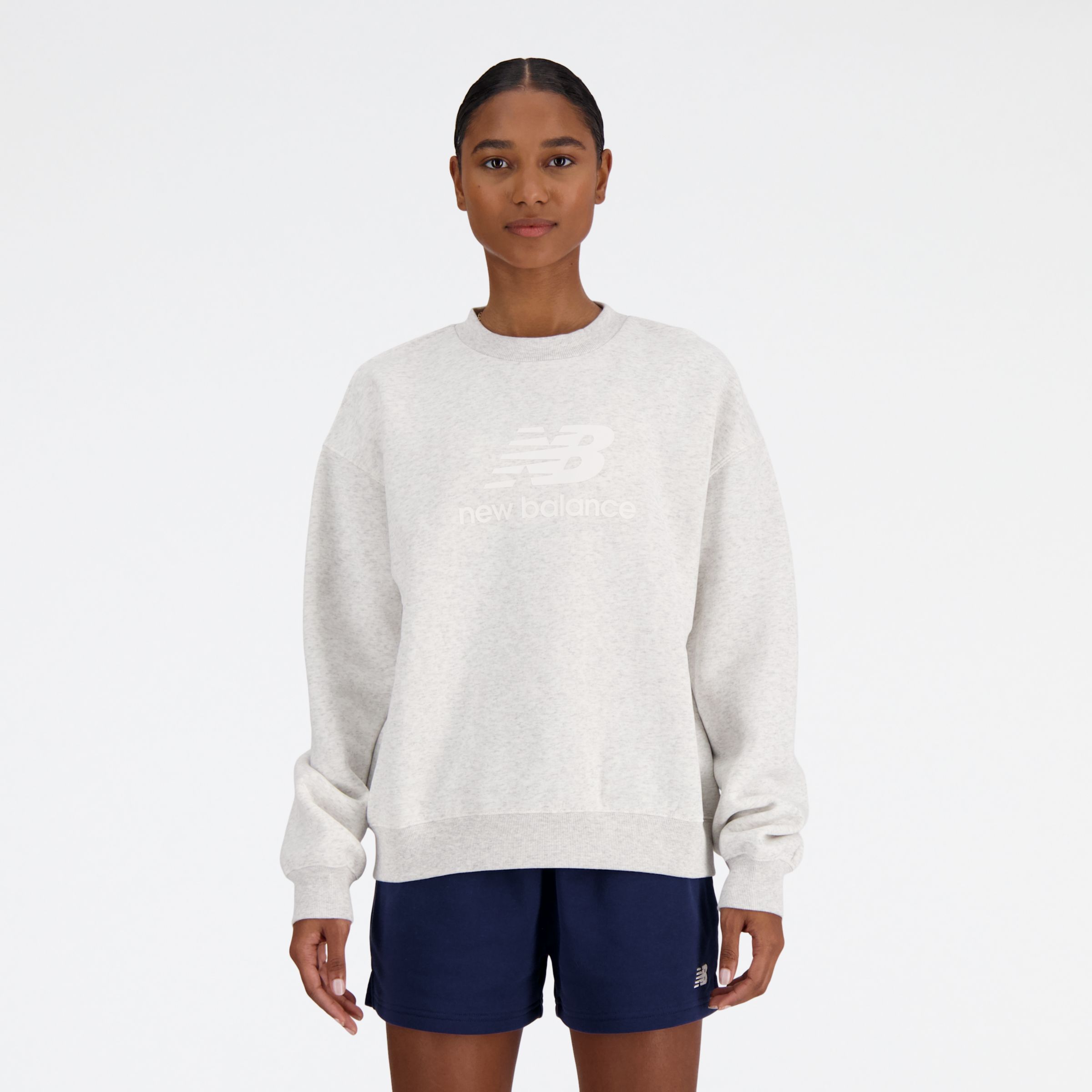 New Balance Women's Sport Essentials Fleece Logo Crew Shirt In Grey