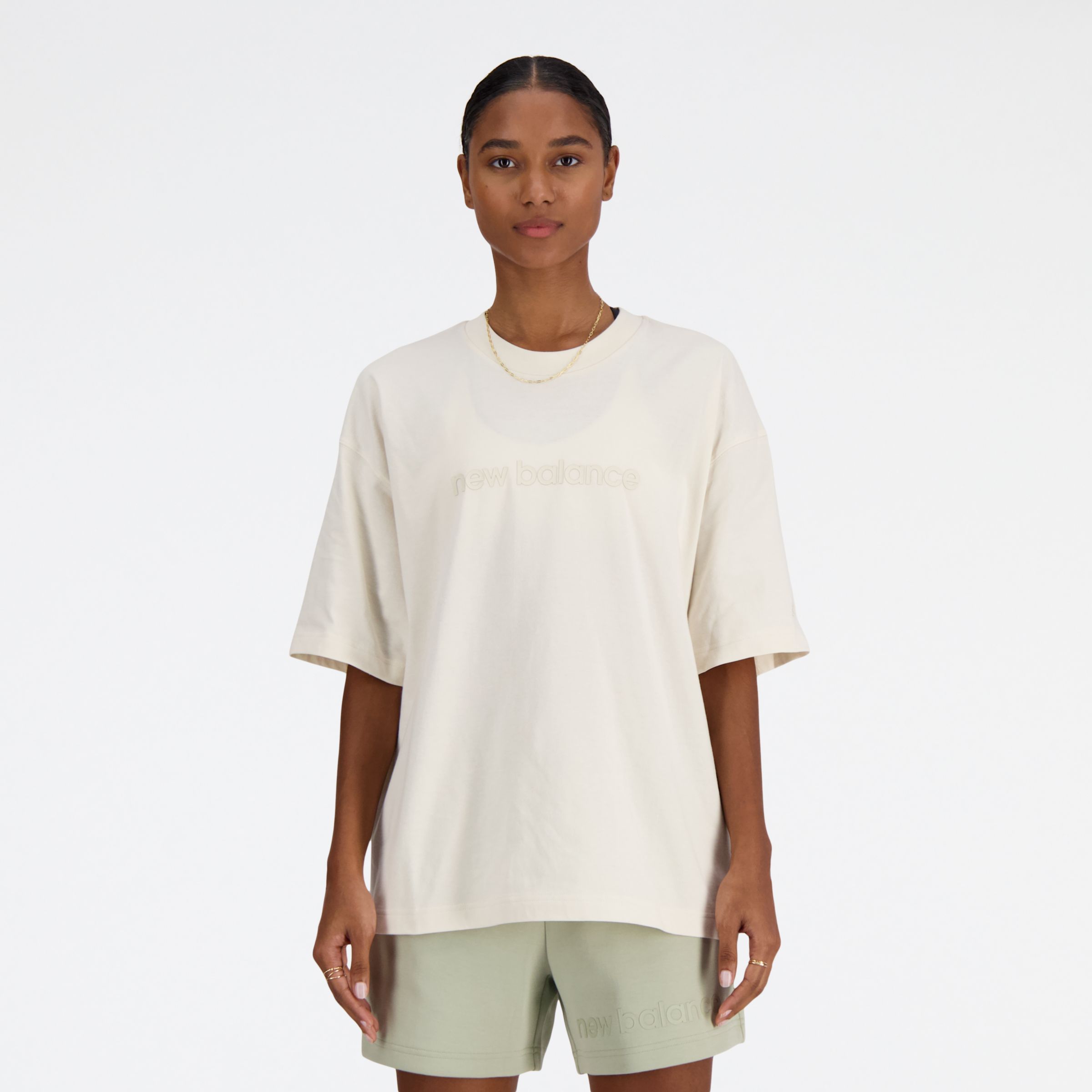 New Balance Women's Hyper Density Jersey Oversized T-shirt In Beige