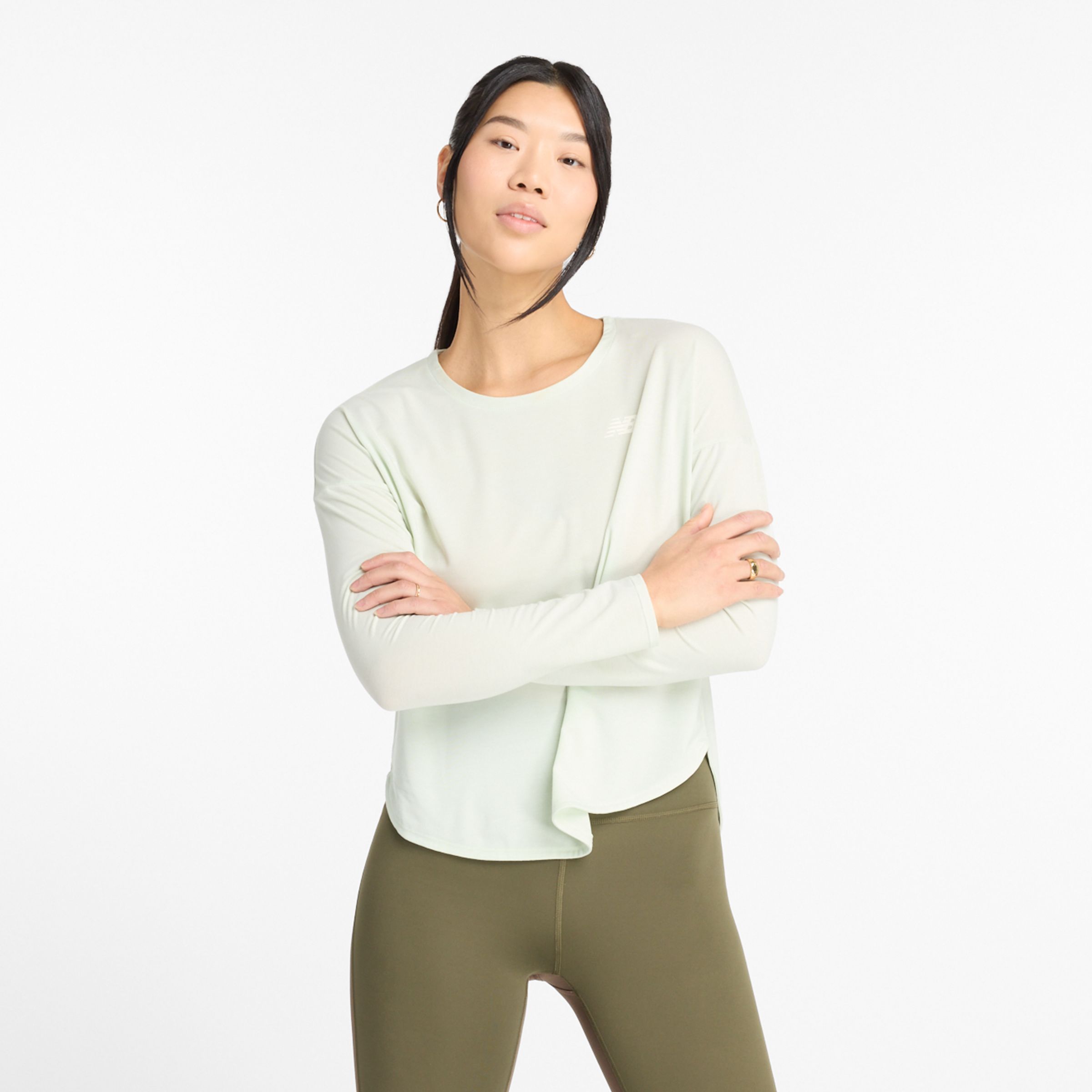 

New Balance Women's Drapey Jersey Long Sleeve T-Shirt Green - Green