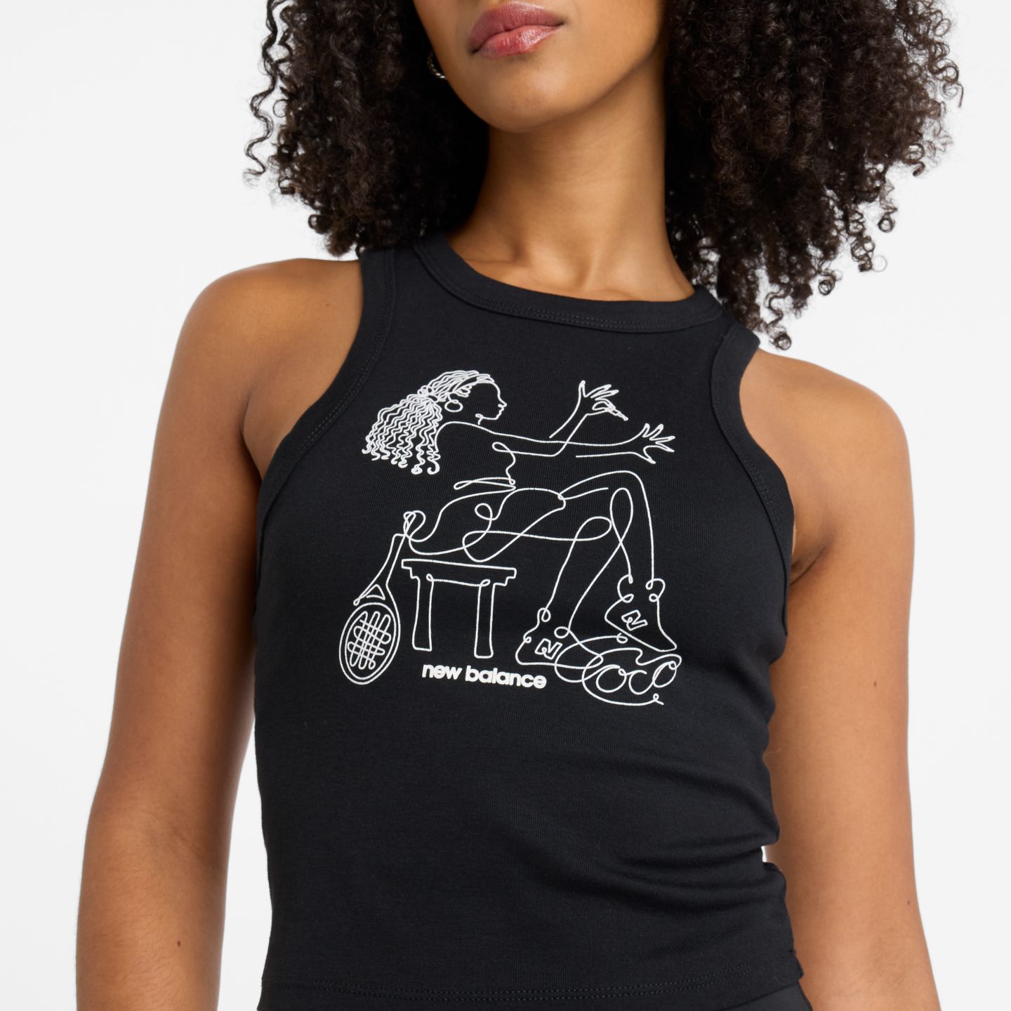 Женский топ New Balance Coco Gauff Preparations Racer Tank, цвет: Чёрный — фото 2