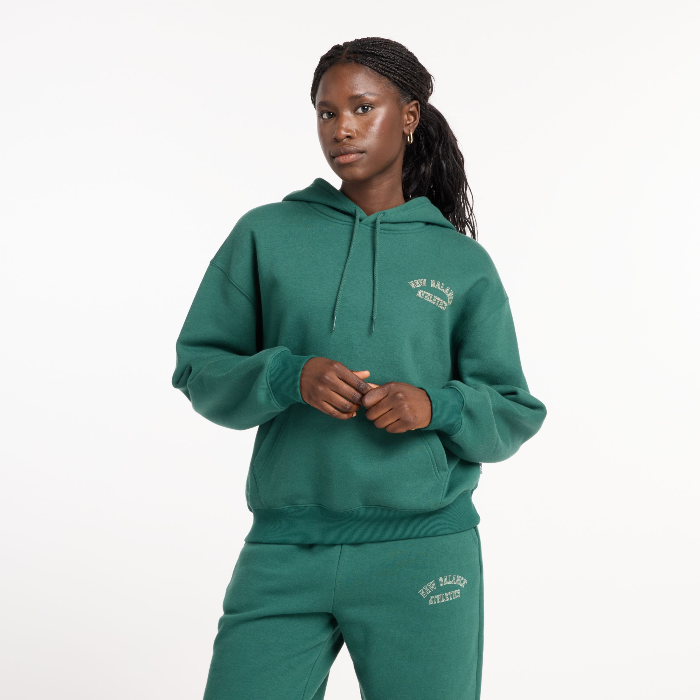 New Balance Femme Graphic Fleece Hoodie en Vert, Polaire poly, Taille S