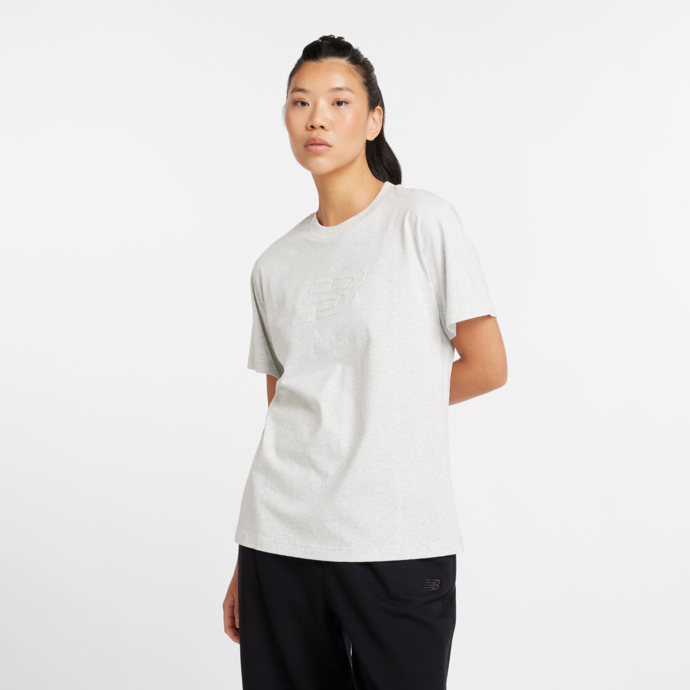 New Balance Donna Embossed Logo Jersey T-Shirt, Jersey di cotone, Taglia XS