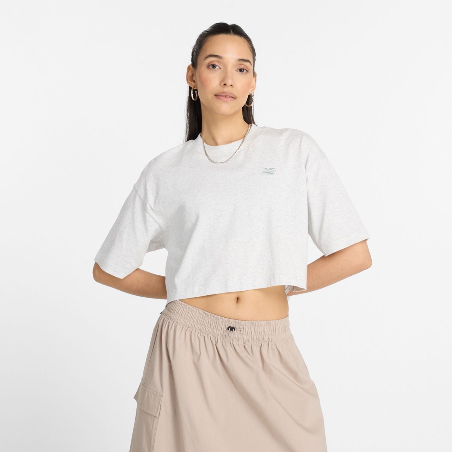 Женская футболка New Balance Logo Oversized Jersey T-Shirt, цвет: Пепельный меланжевый — фото 1