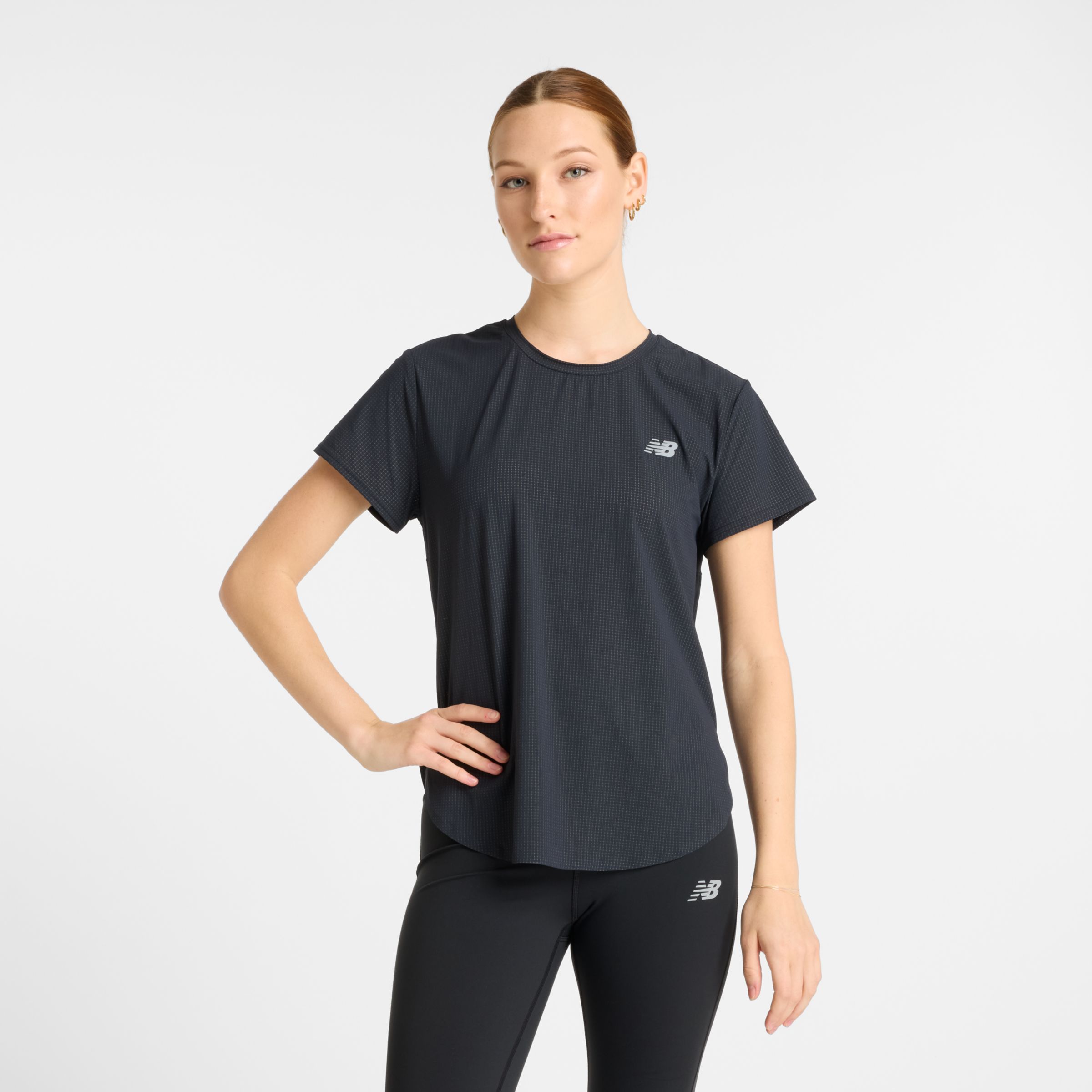 New Balance Women's Race Day Ultra Light T-Shirt in Black Poly Knit, size Large
