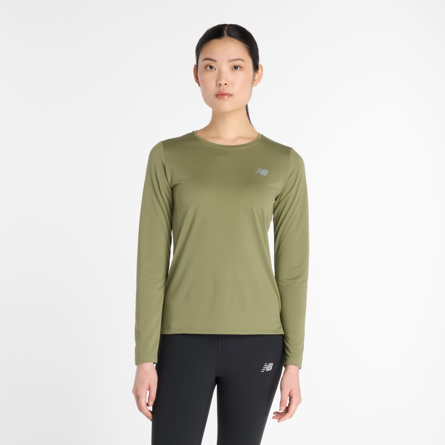 Женский топ New Balance Sport Core Long Sleeve, цвет: Dark Olivine — фото 1
