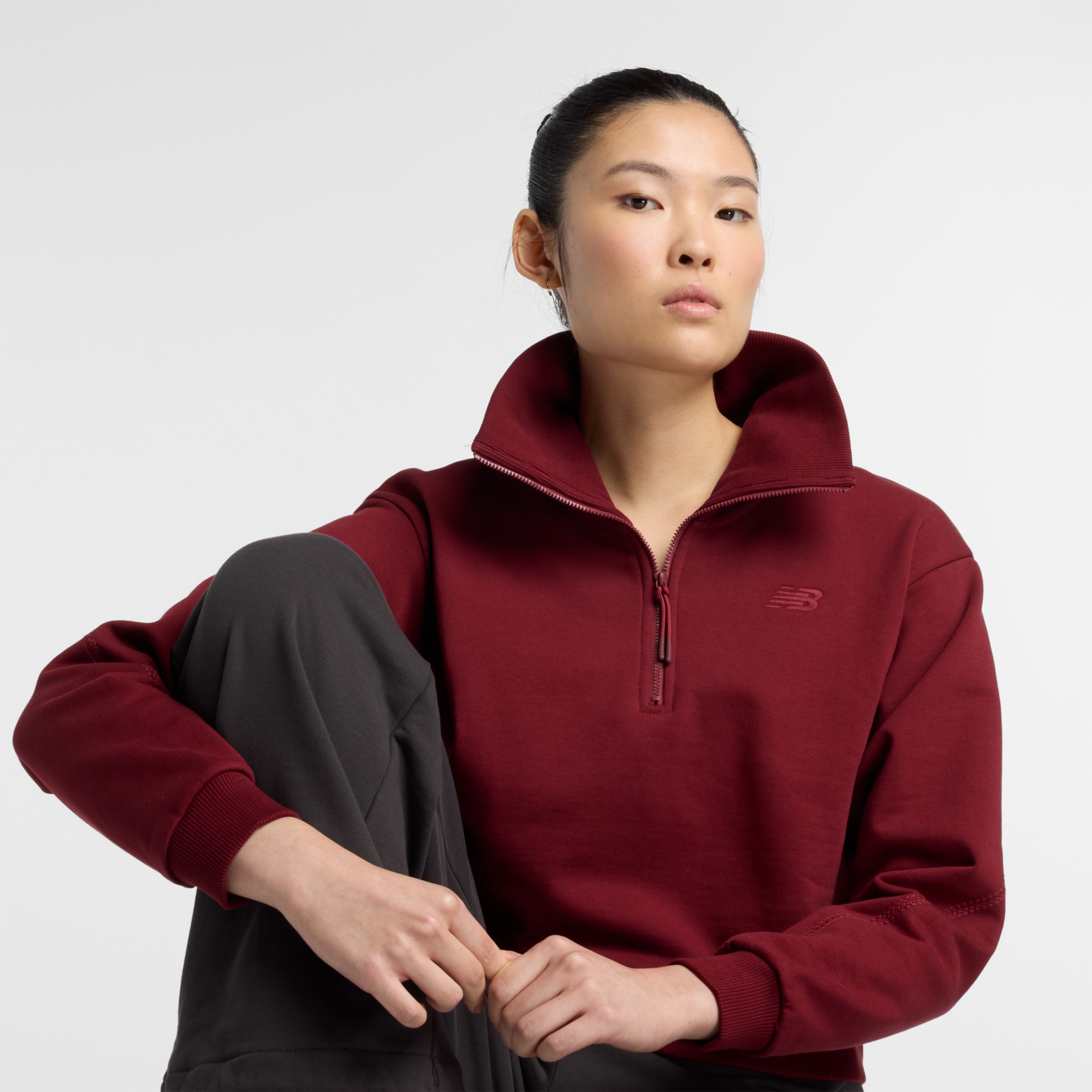 New Balance Femme NBX Lunar Year Half Zip en Rouge, Coton, Taille XL
