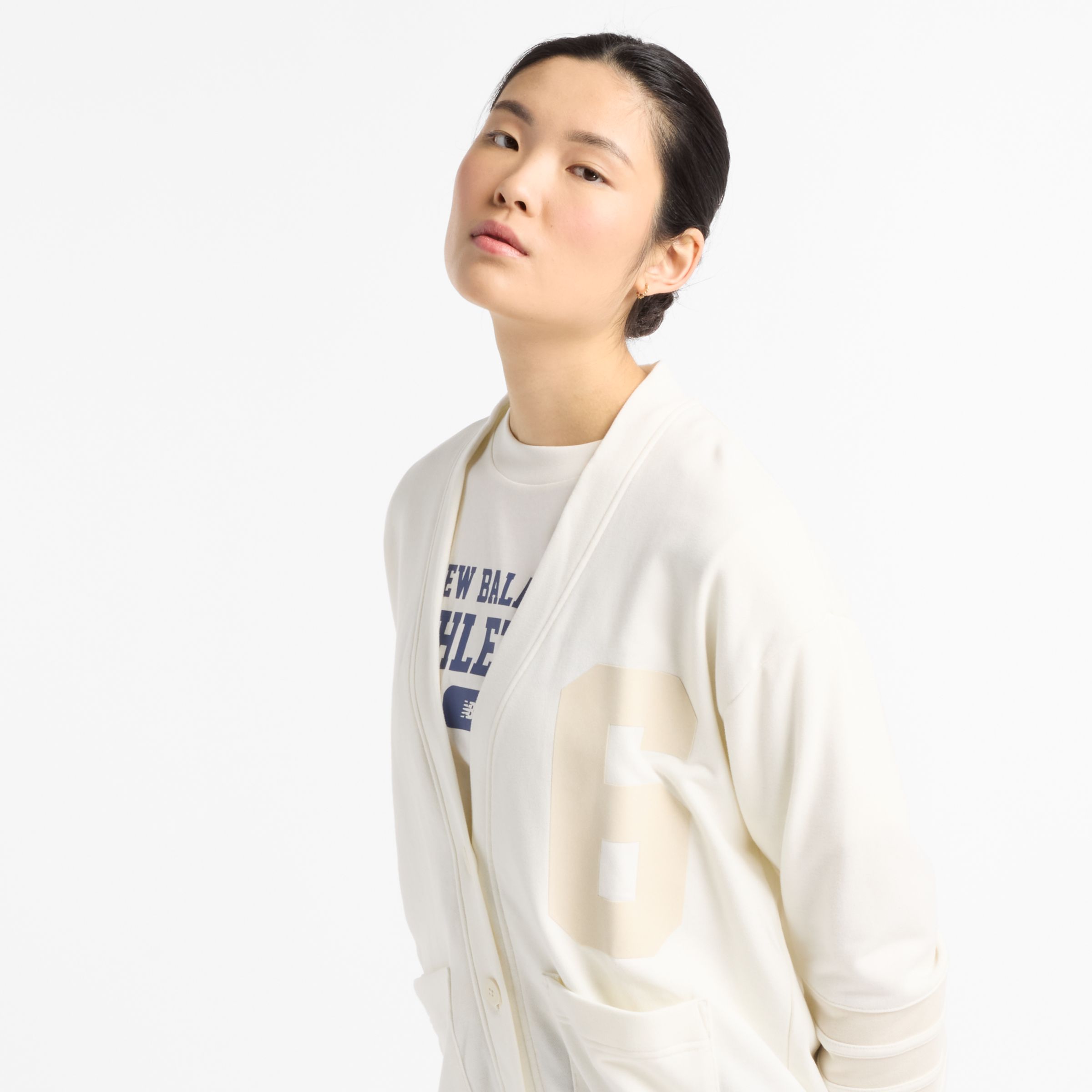 New Balance Femme Coastal Fleece Cardigan en Blanc, Cotton Fleece, Taille M