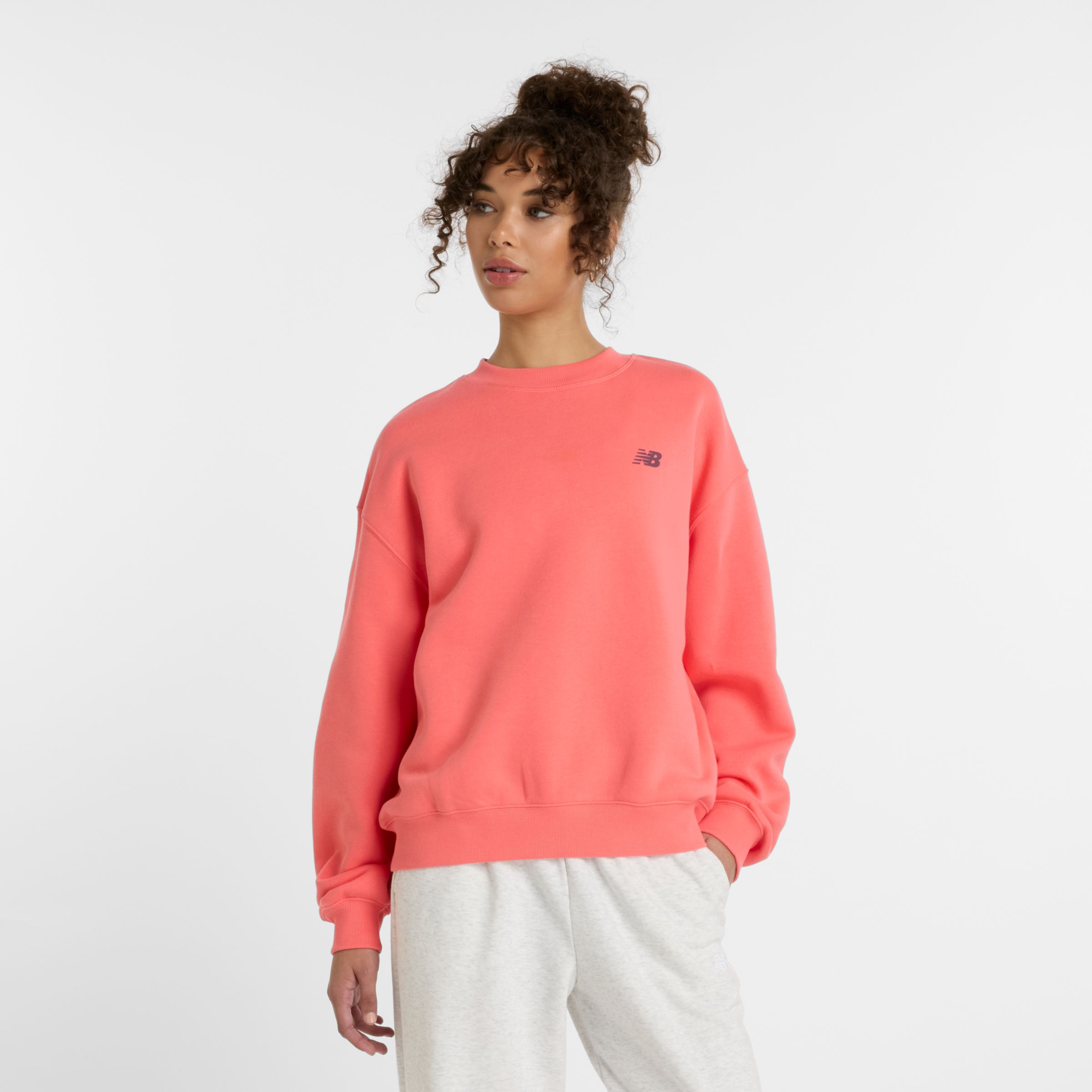New Balance Women's Reimagined Fleece Crew in Red Cotton Fleece, size X-Small